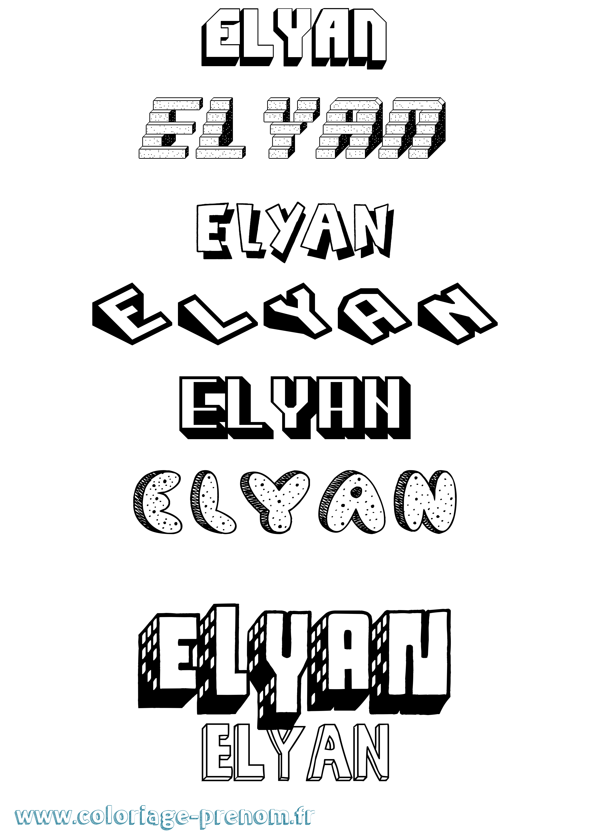 Coloriage prénom Elyan Effet 3D