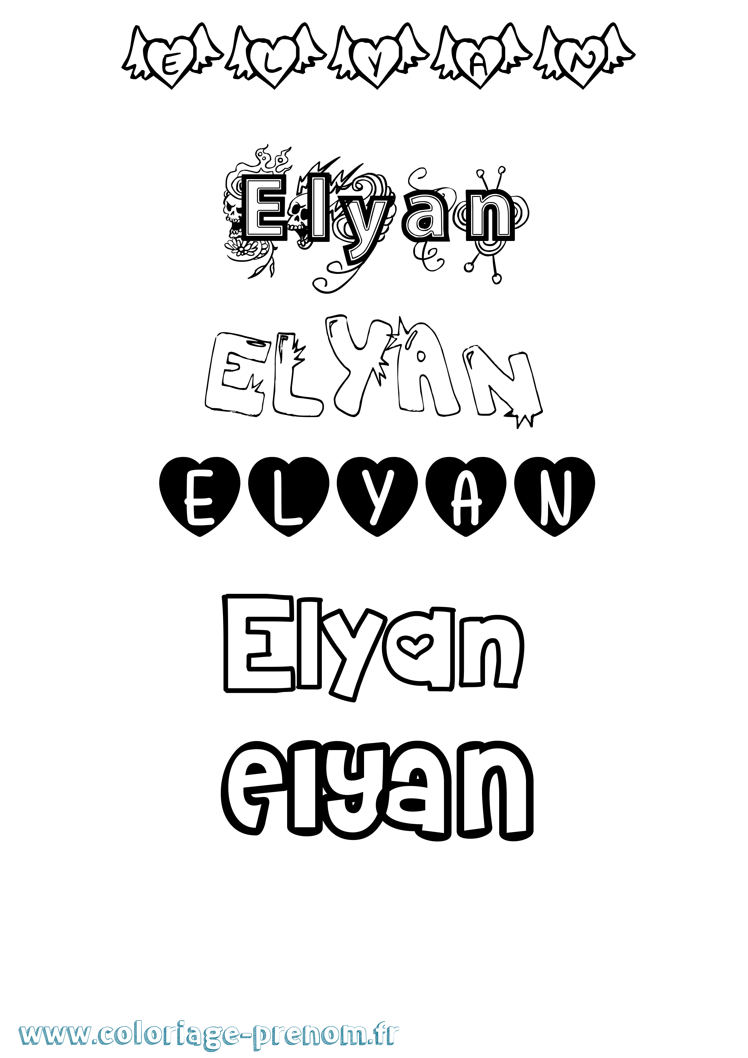 Coloriage prénom Elyan Girly