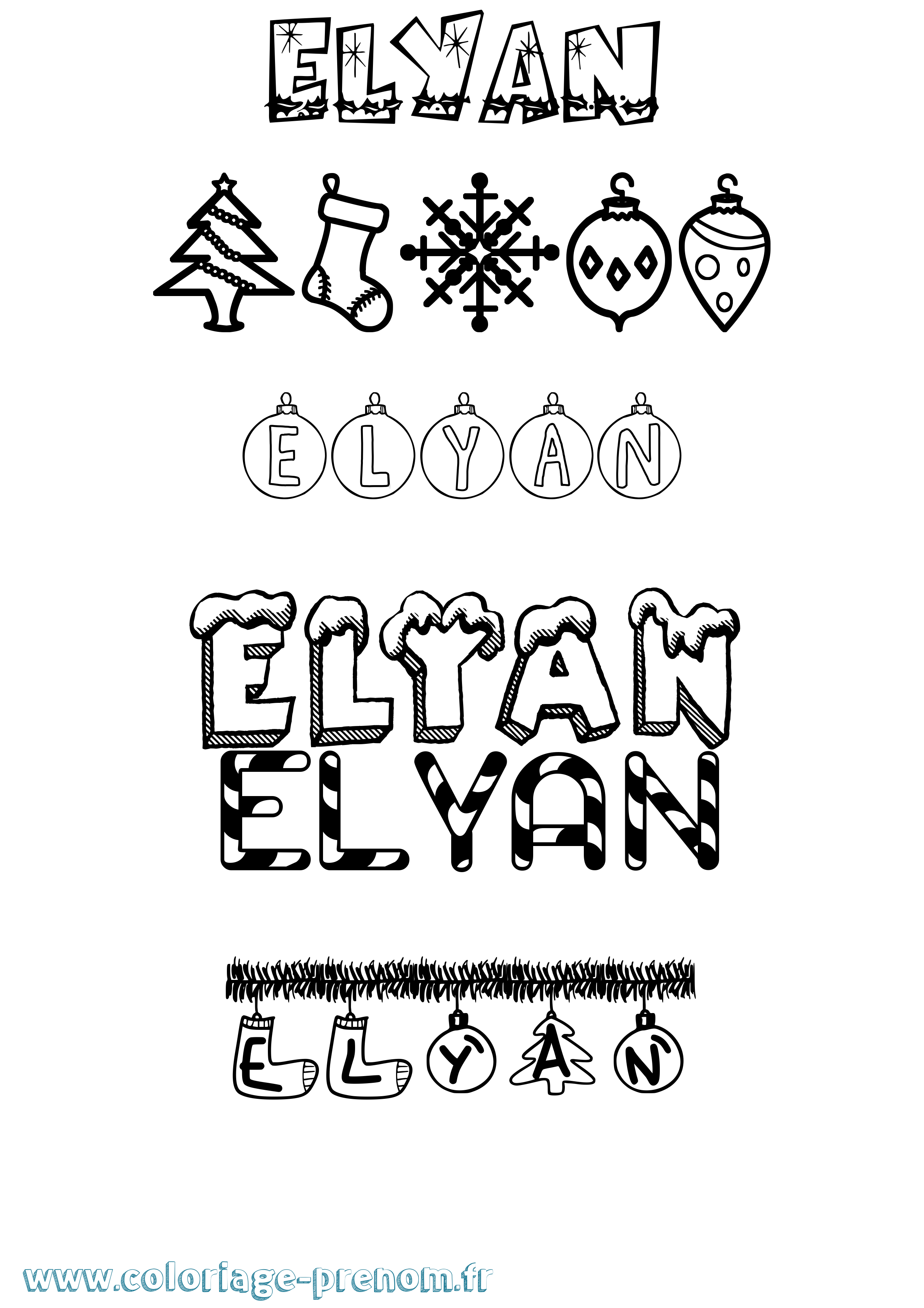 Coloriage prénom Elyan Noël