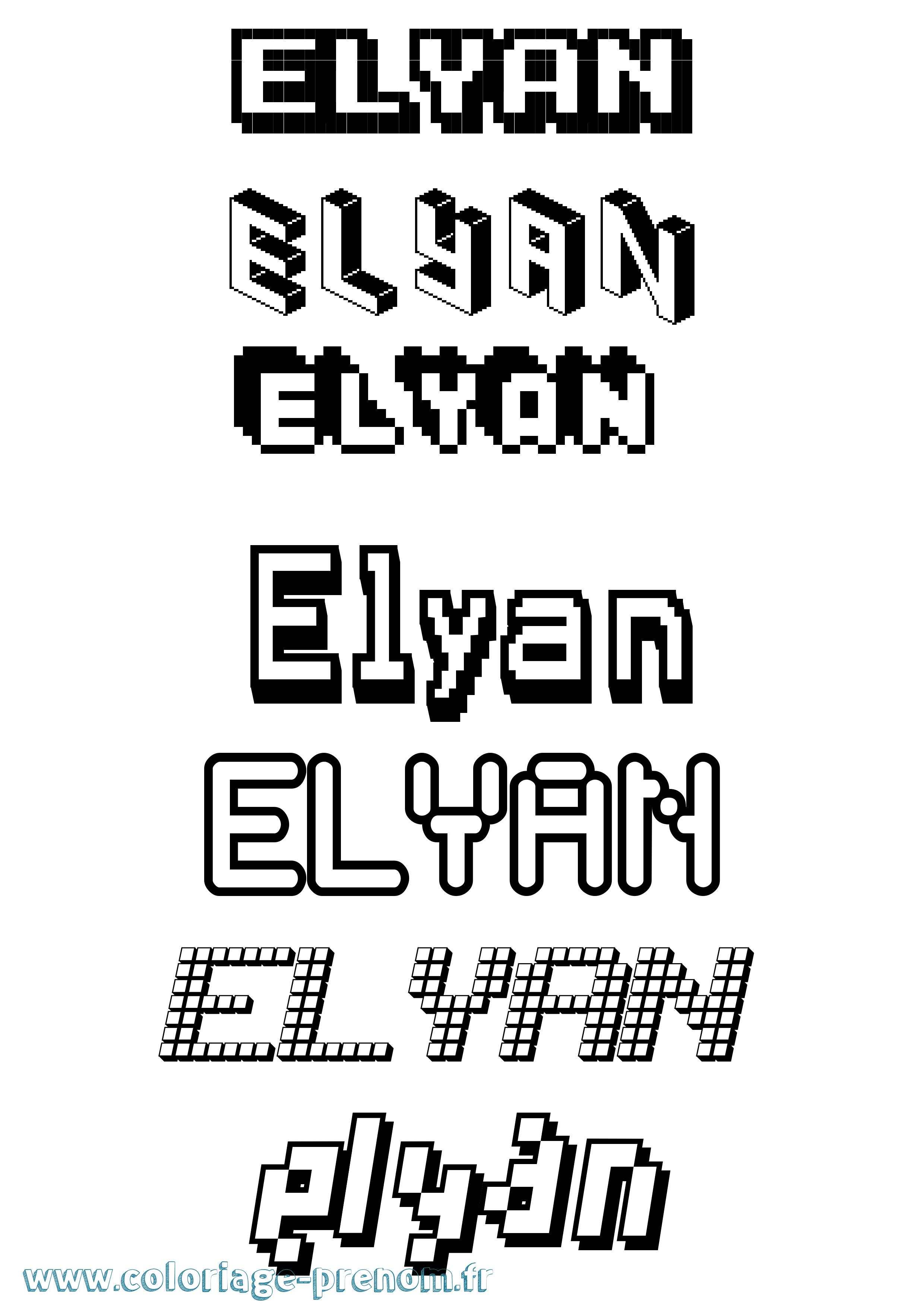 Coloriage prénom Elyan Pixel