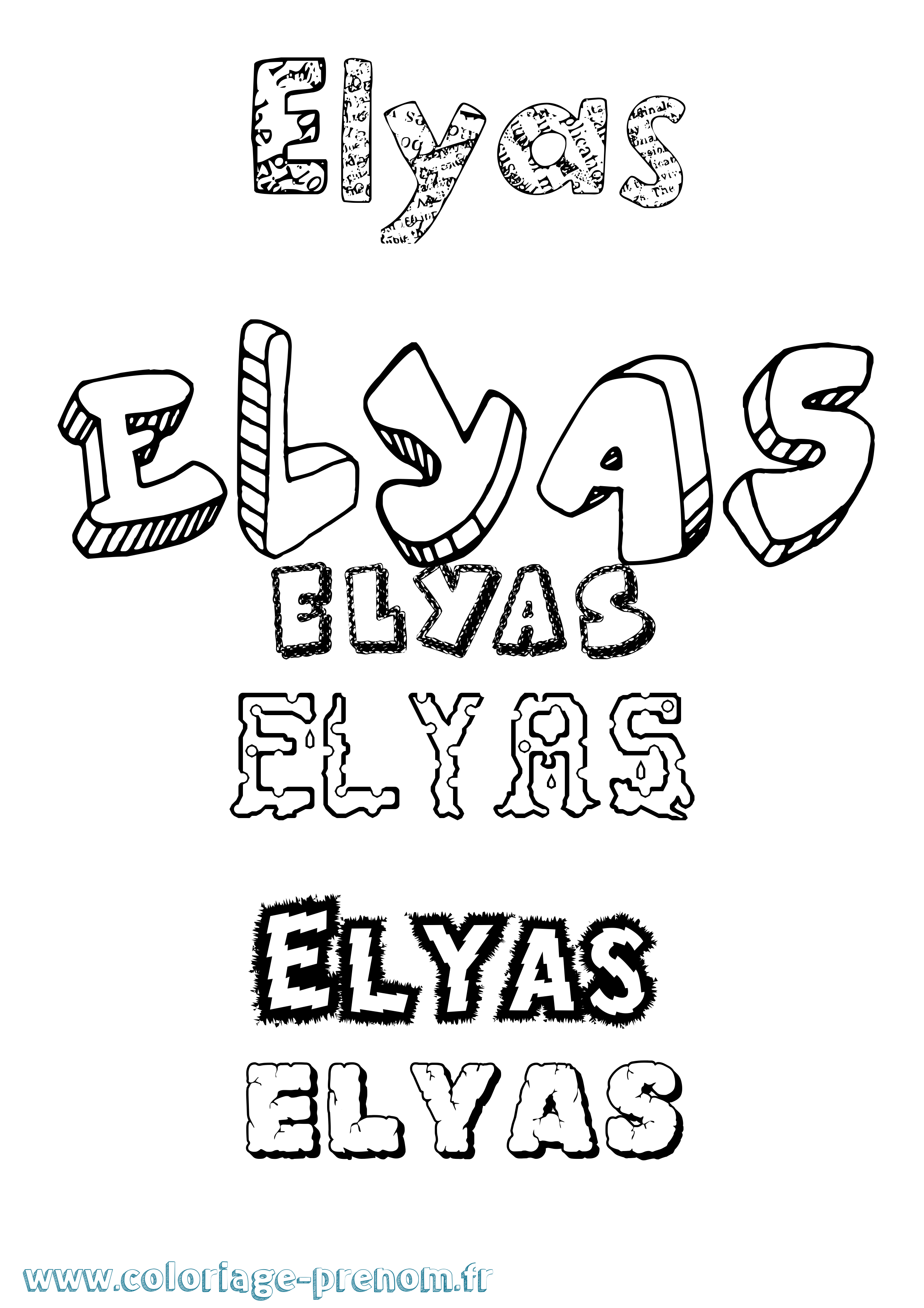 Coloriage prénom Elyas Destructuré