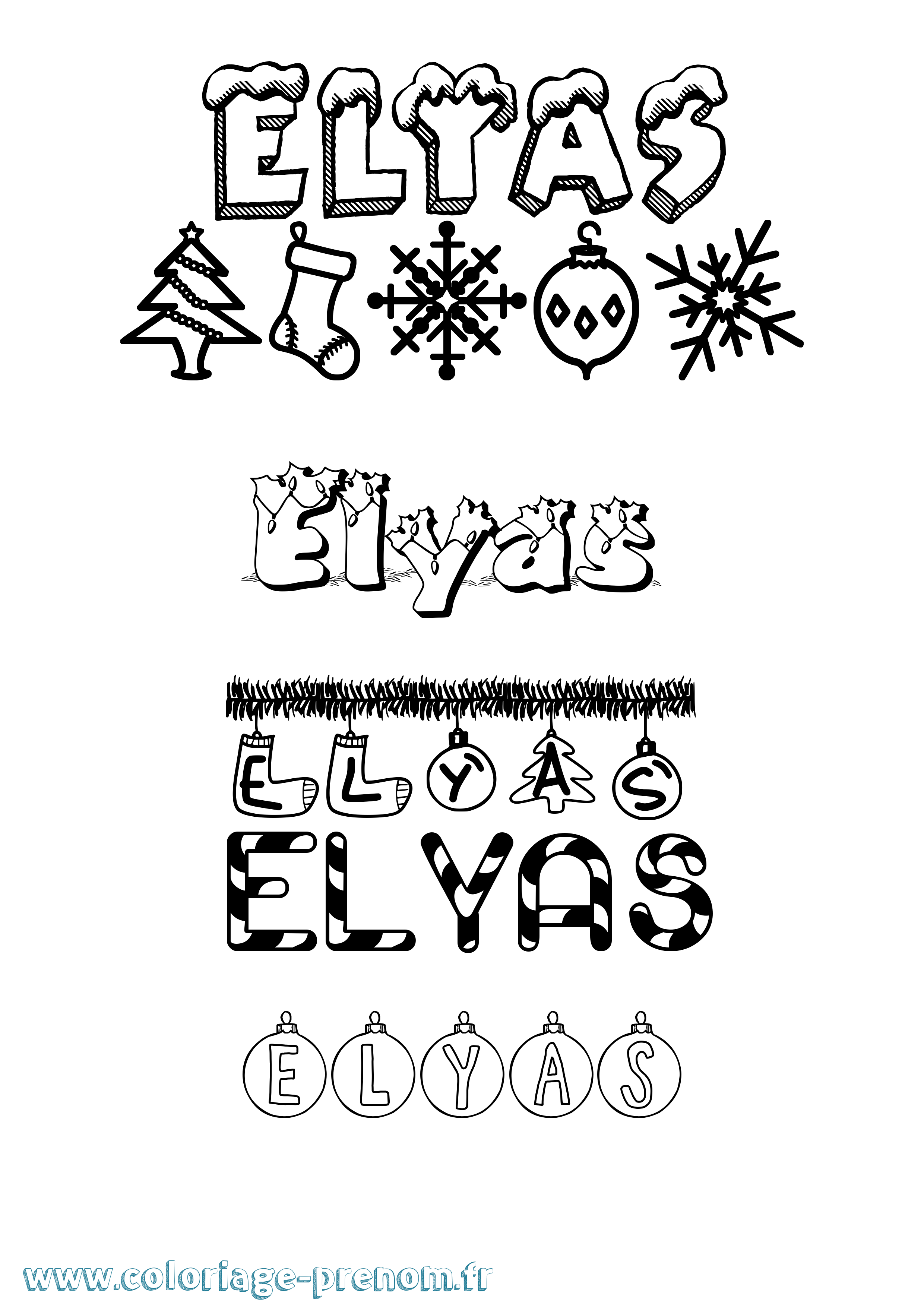 Coloriage prénom Elyas Noël