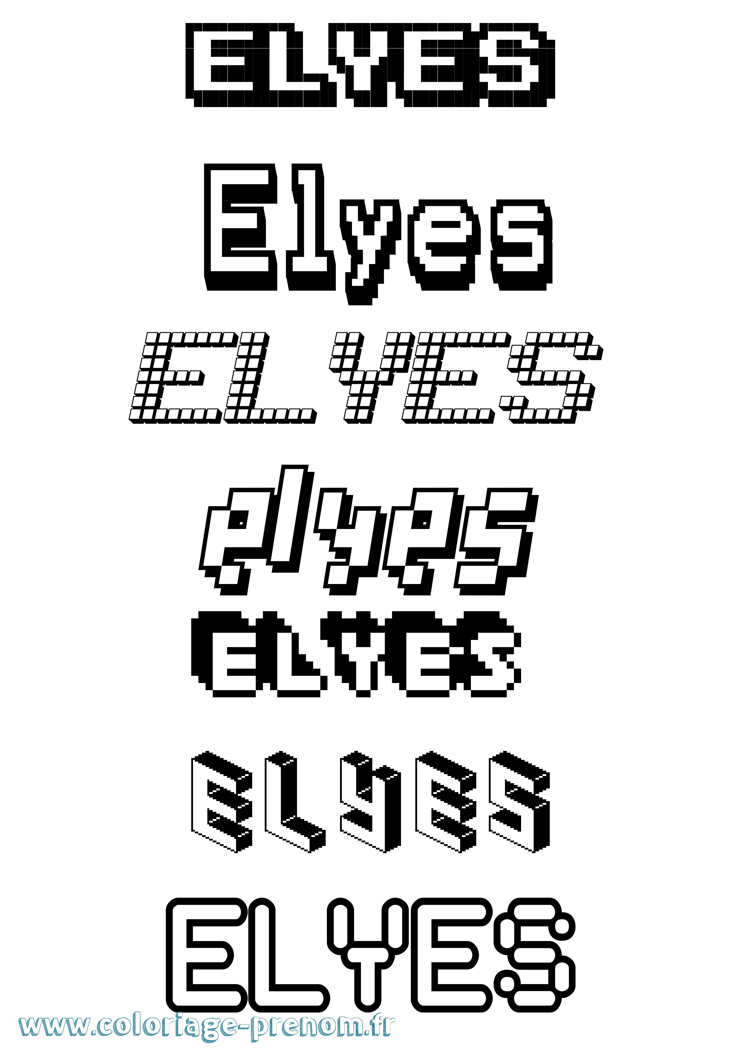 Coloriage prénom Elyes Pixel