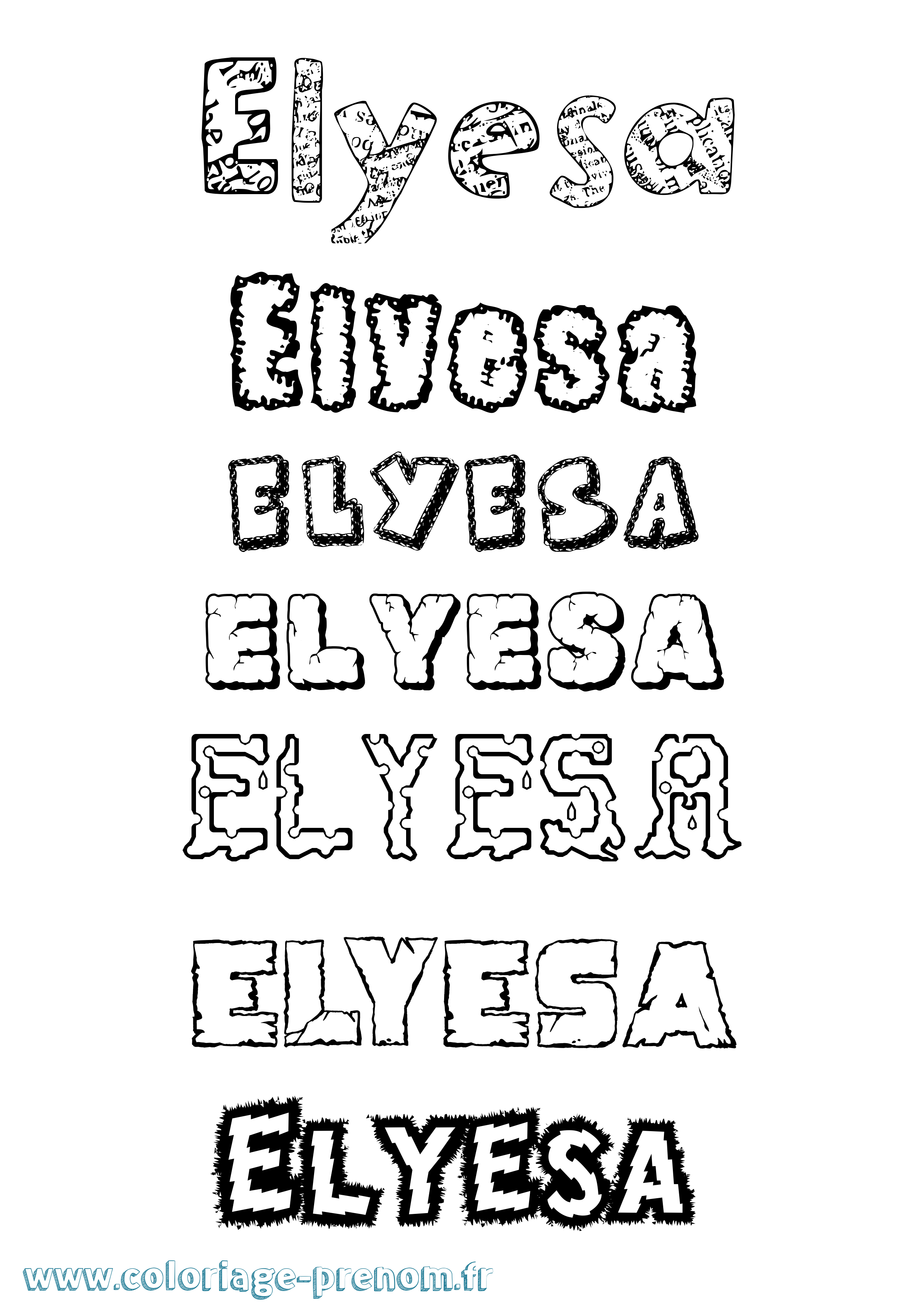 Coloriage prénom Elyesa Destructuré