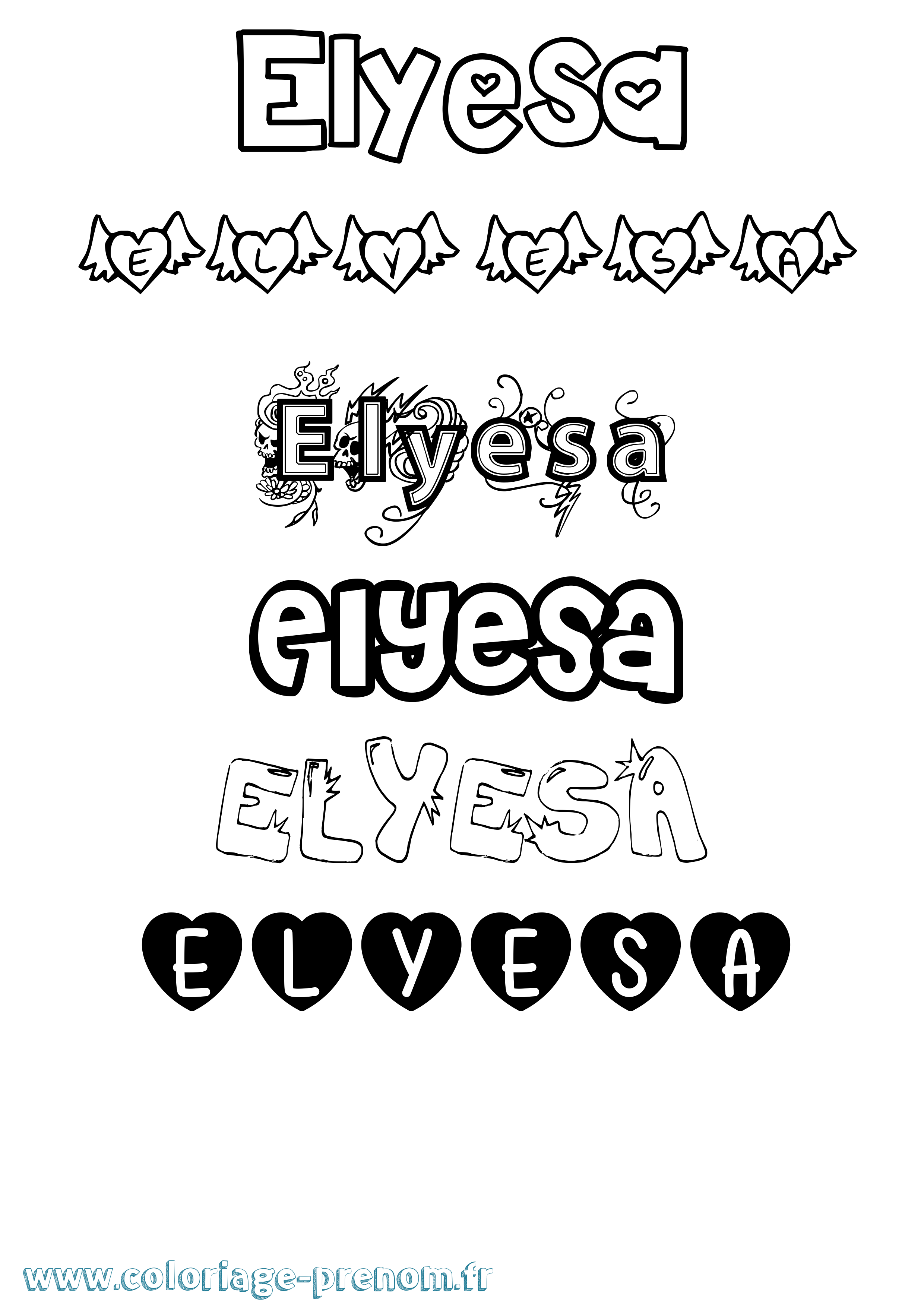 Coloriage prénom Elyesa Girly