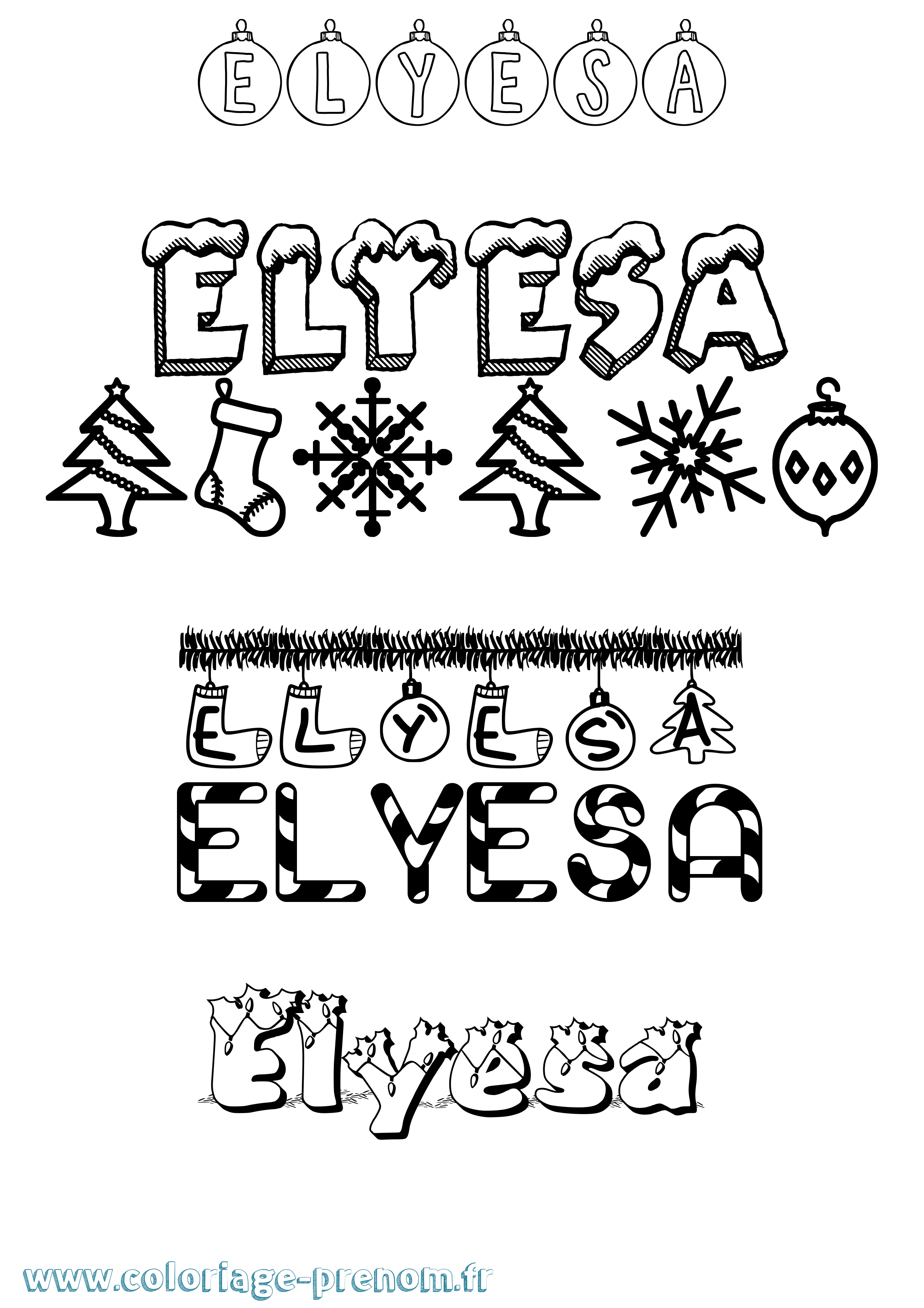 Coloriage prénom Elyesa Noël
