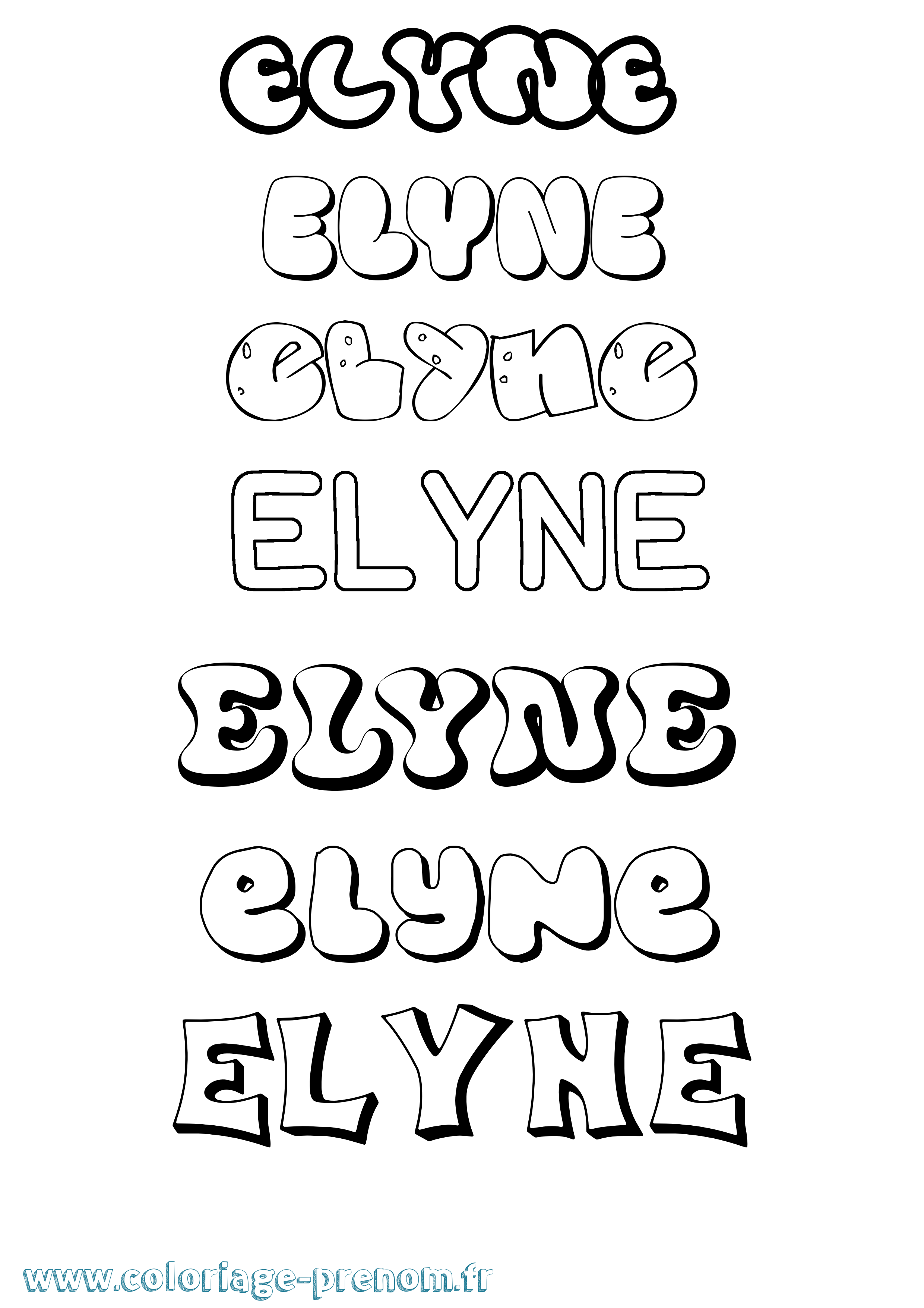 Coloriage prénom Elyne Bubble