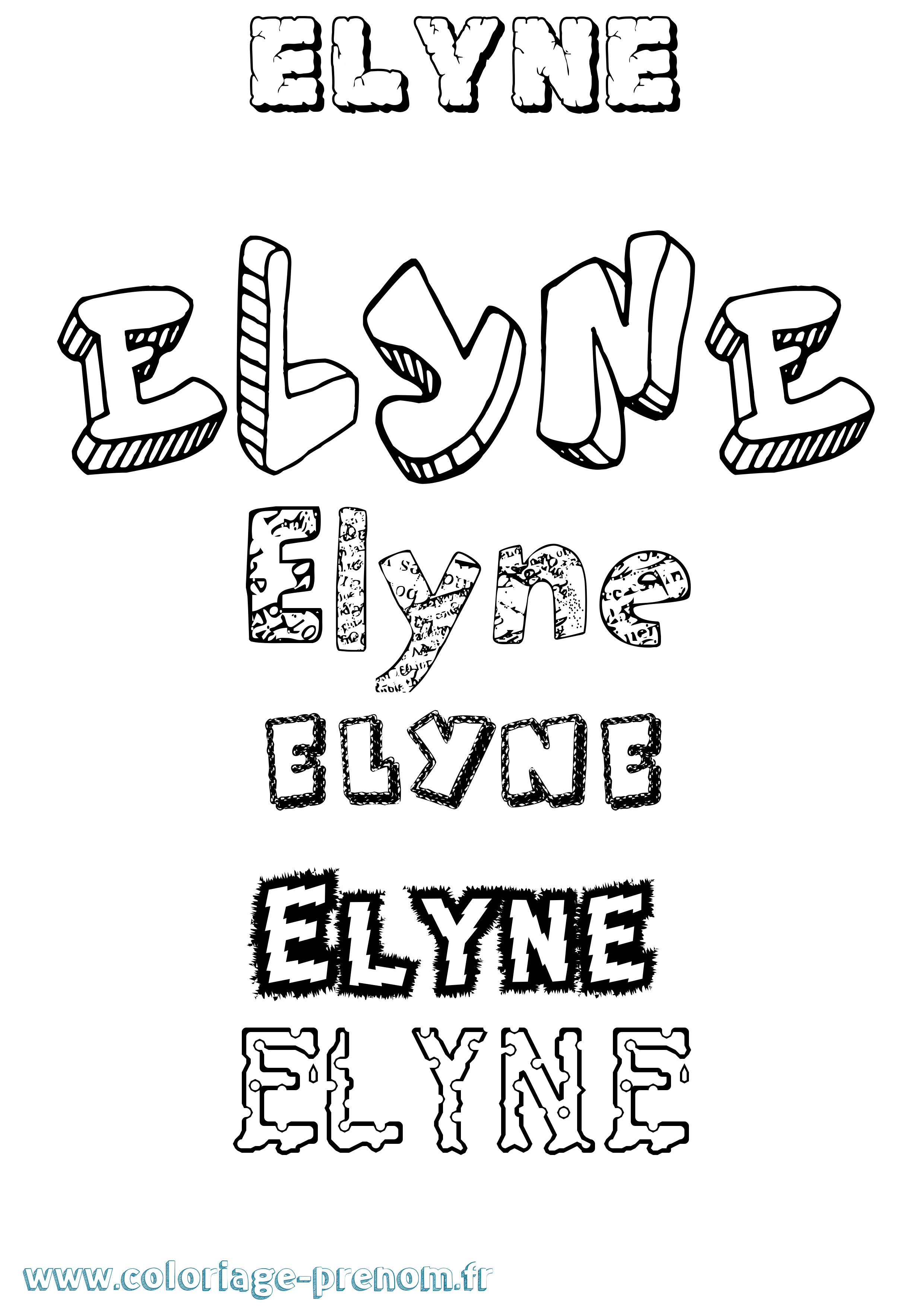Coloriage prénom Elyne Destructuré