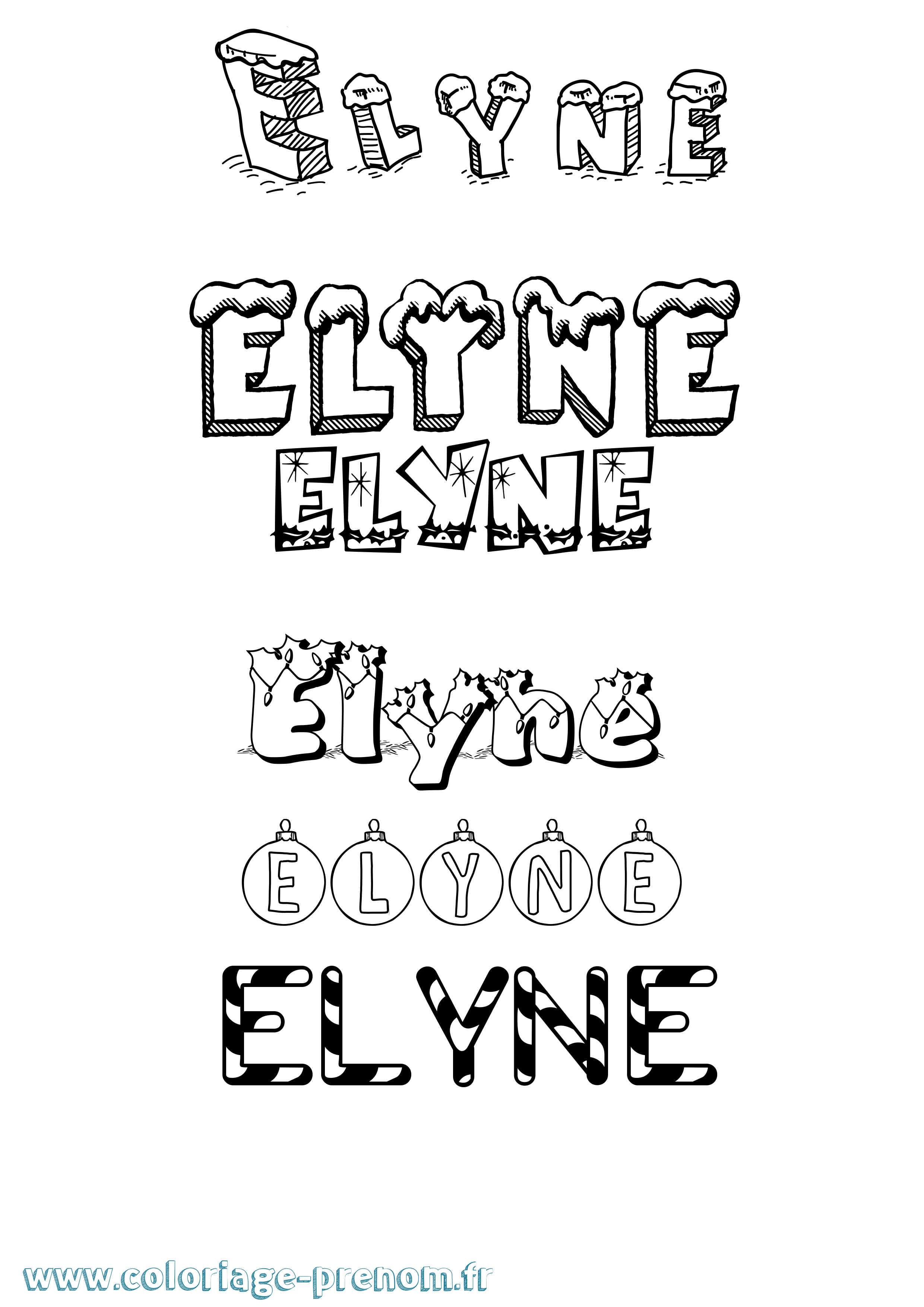 Coloriage prénom Elyne Noël