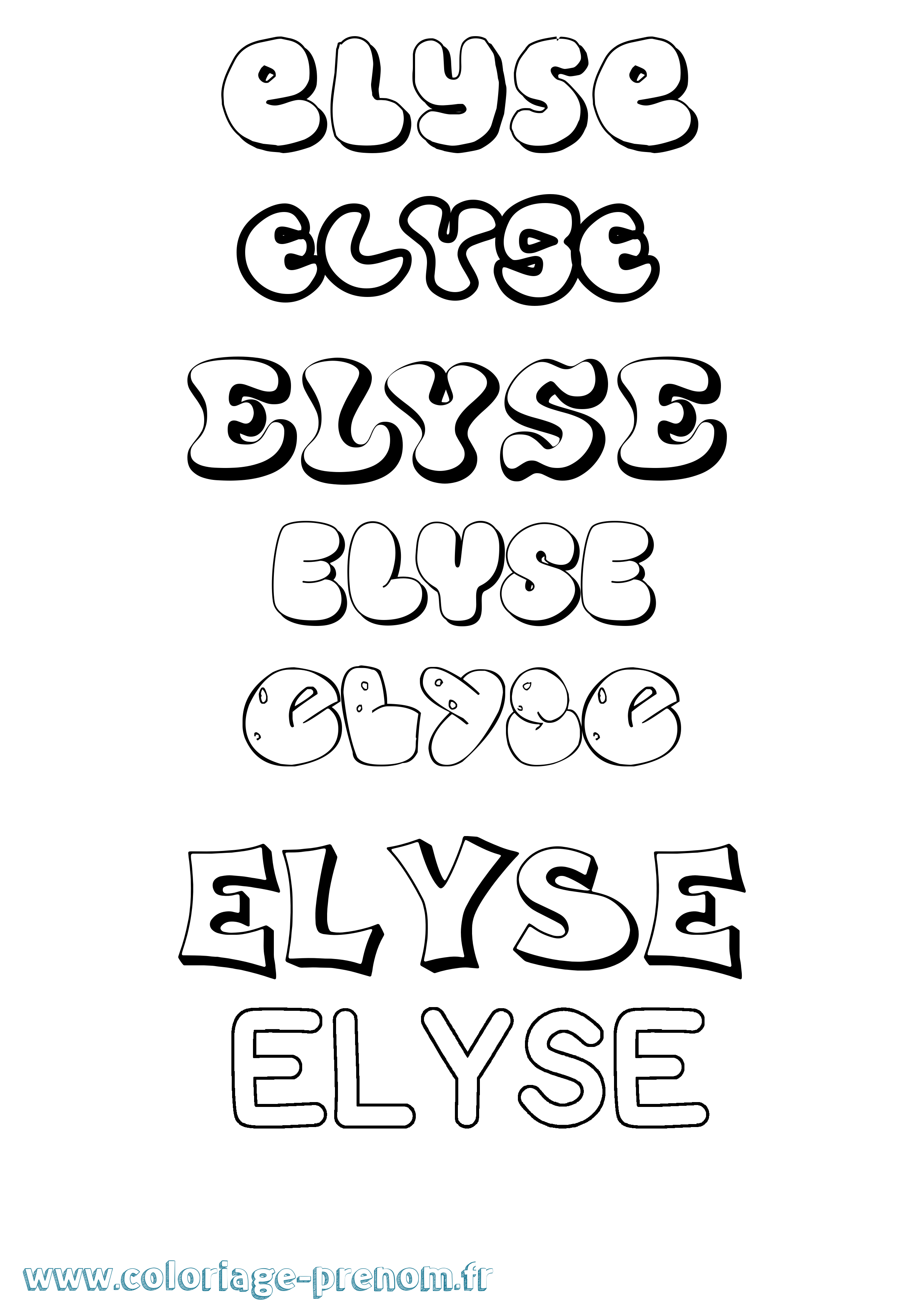 Coloriage prénom Elyse Bubble
