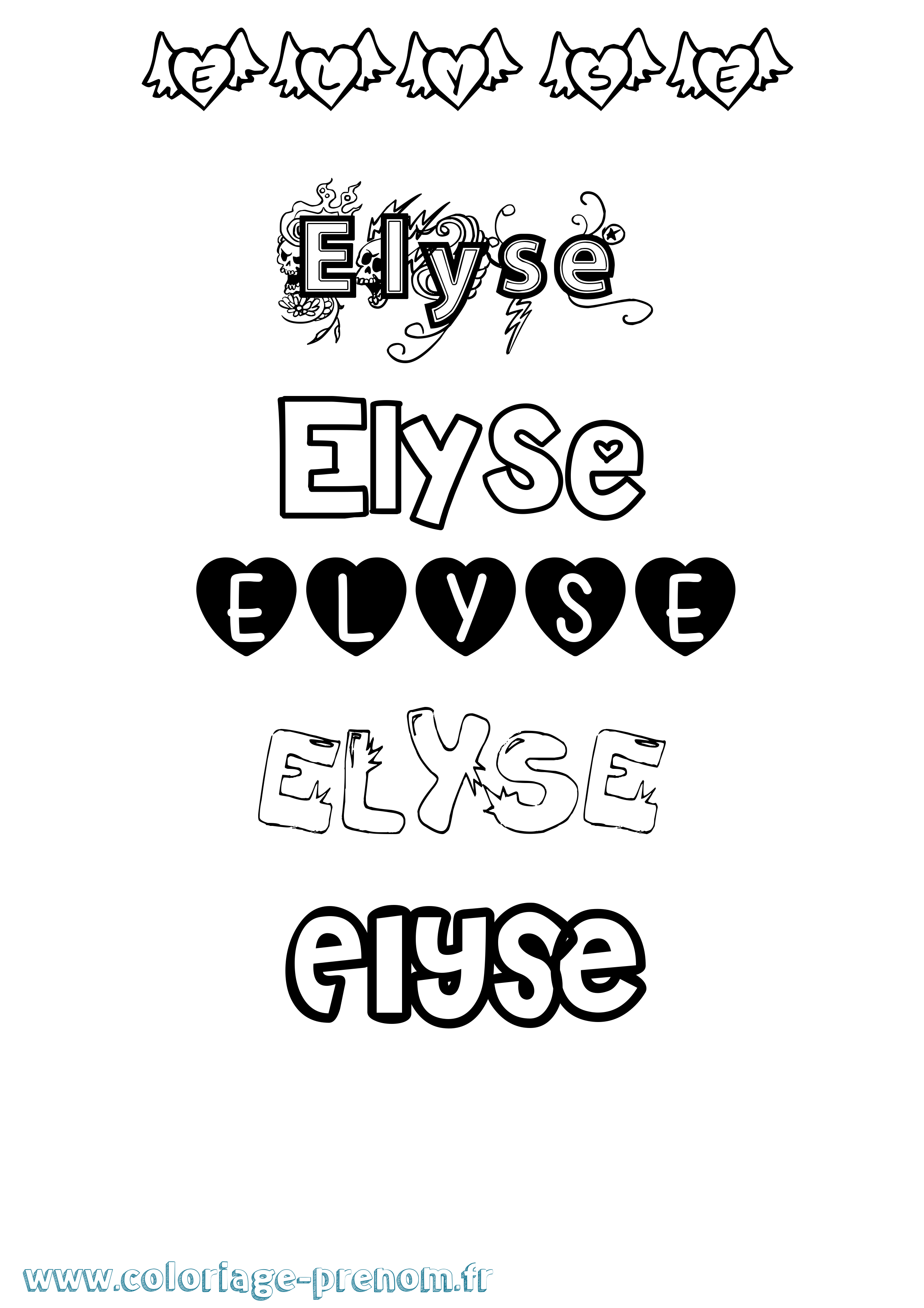 Coloriage prénom Elyse Girly