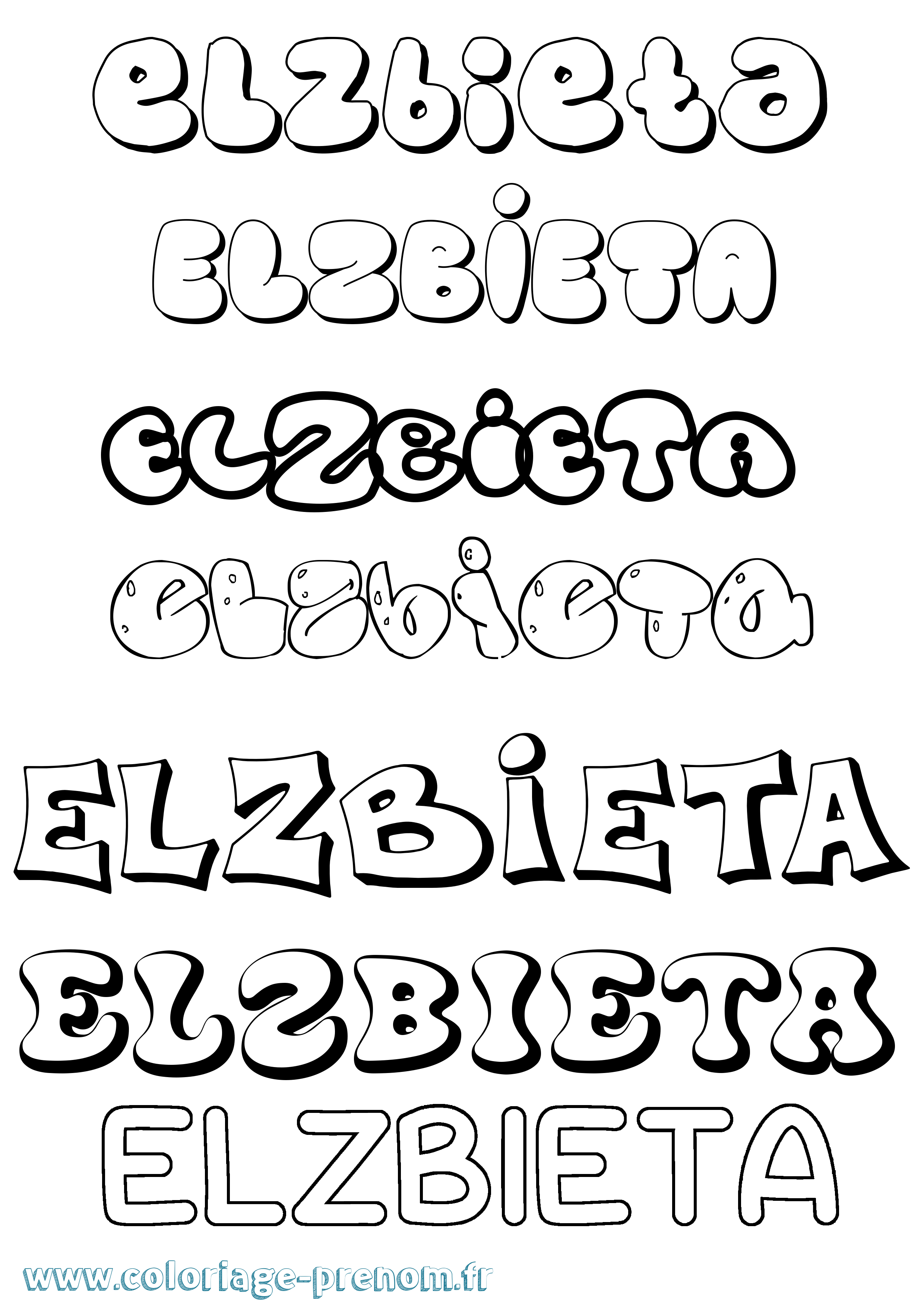 Coloriage prénom Elzbieta Bubble