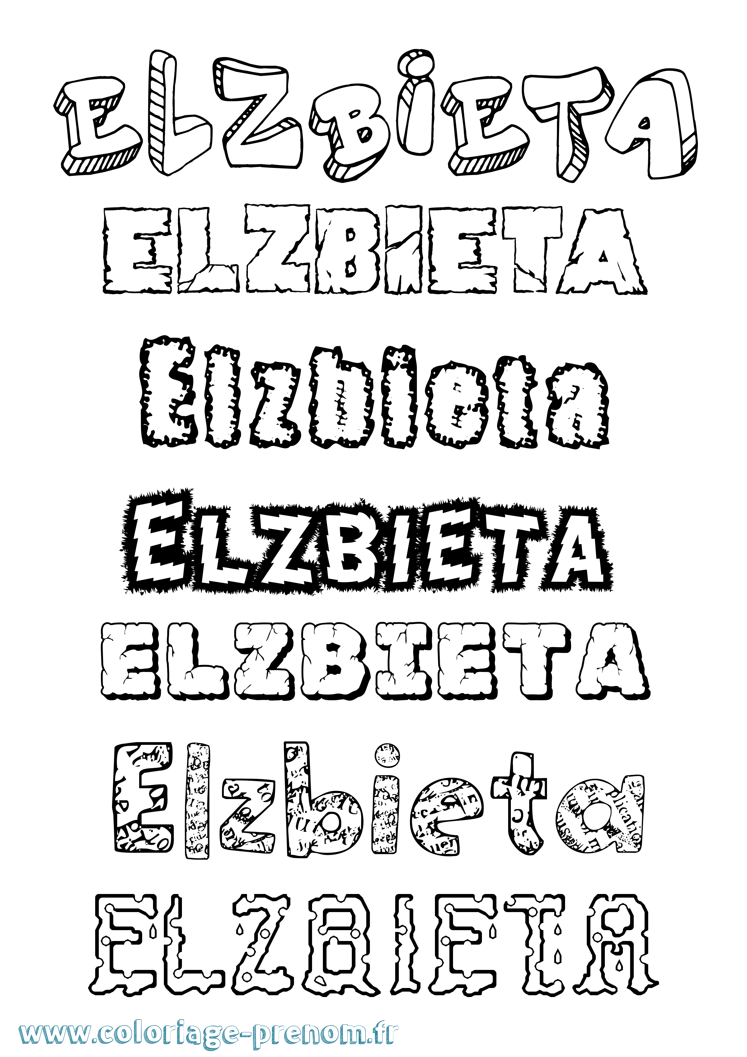Coloriage prénom Elzbieta Destructuré