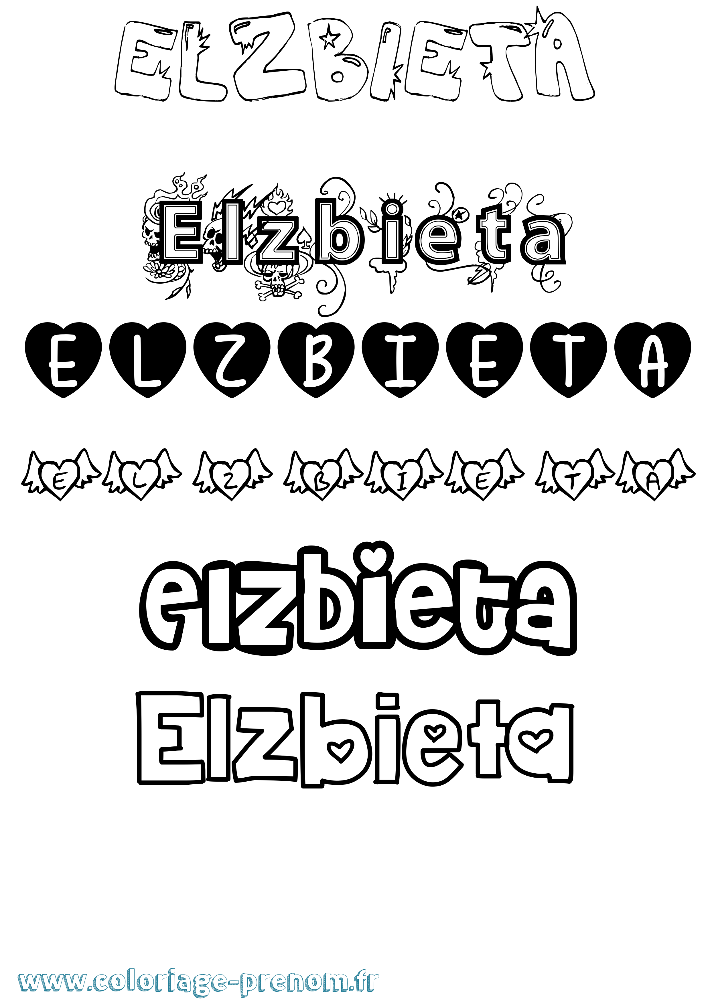 Coloriage prénom Elzbieta Girly