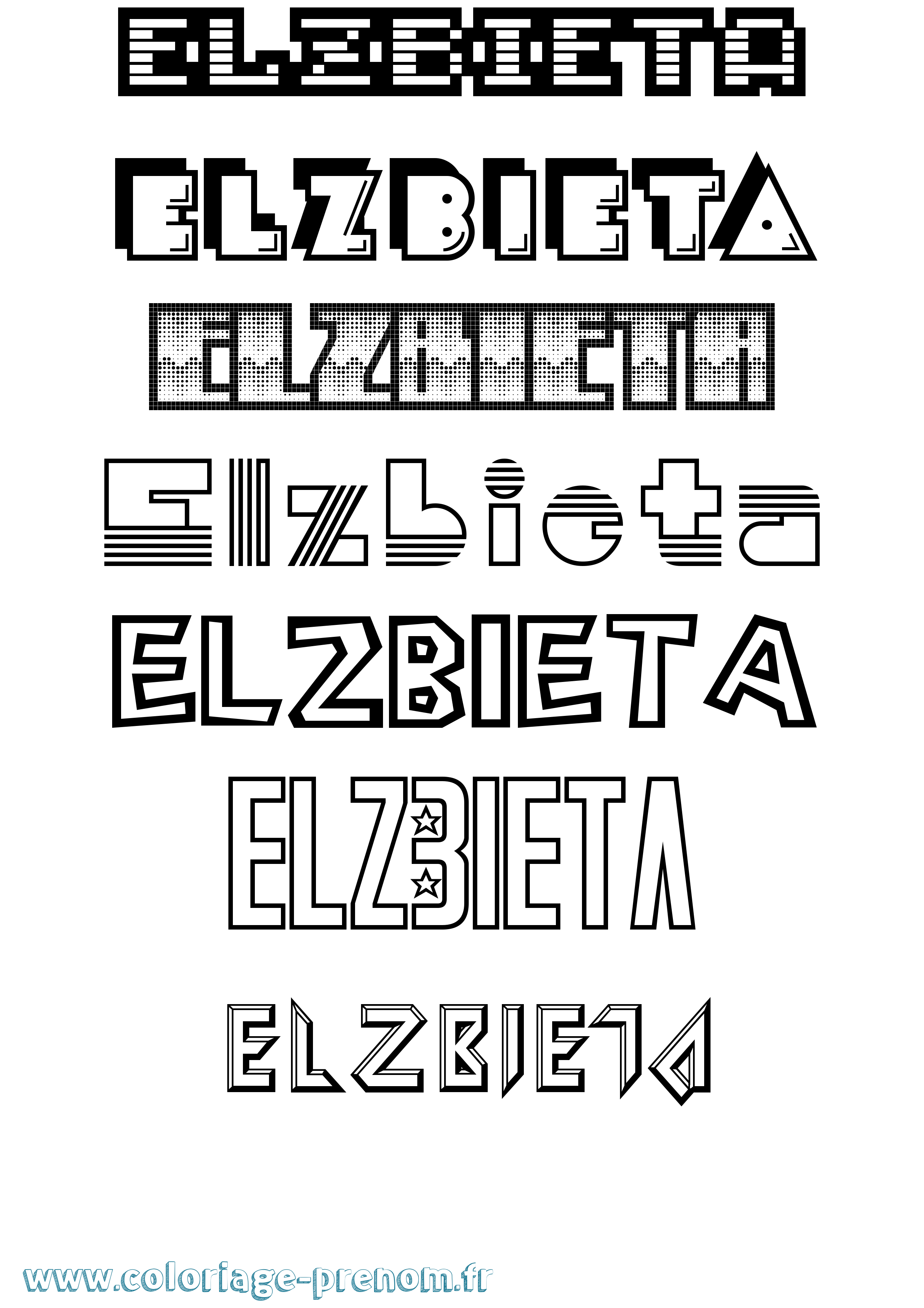 Coloriage prénom Elzbieta Jeux Vidéos