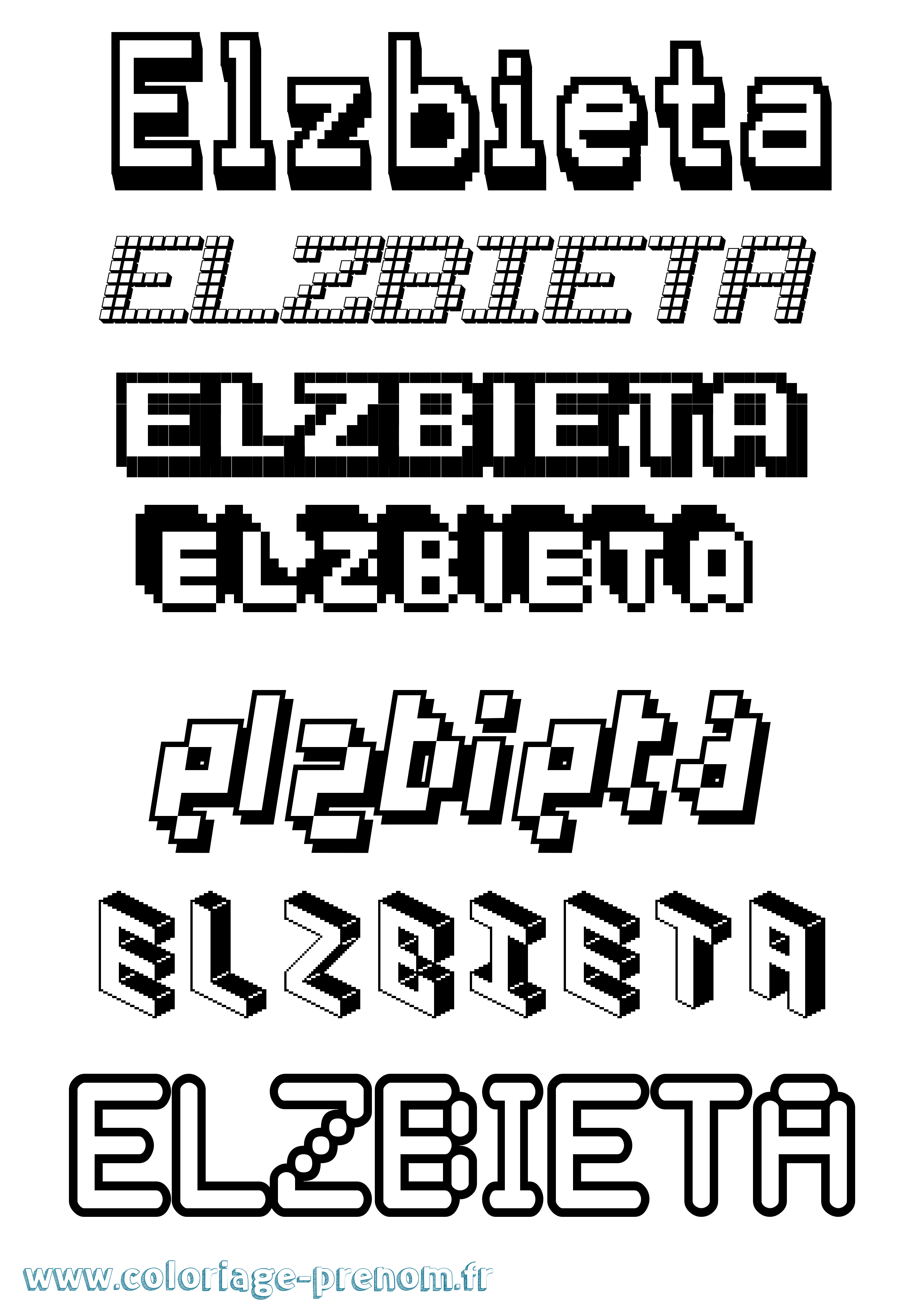 Coloriage prénom Elzbieta Pixel