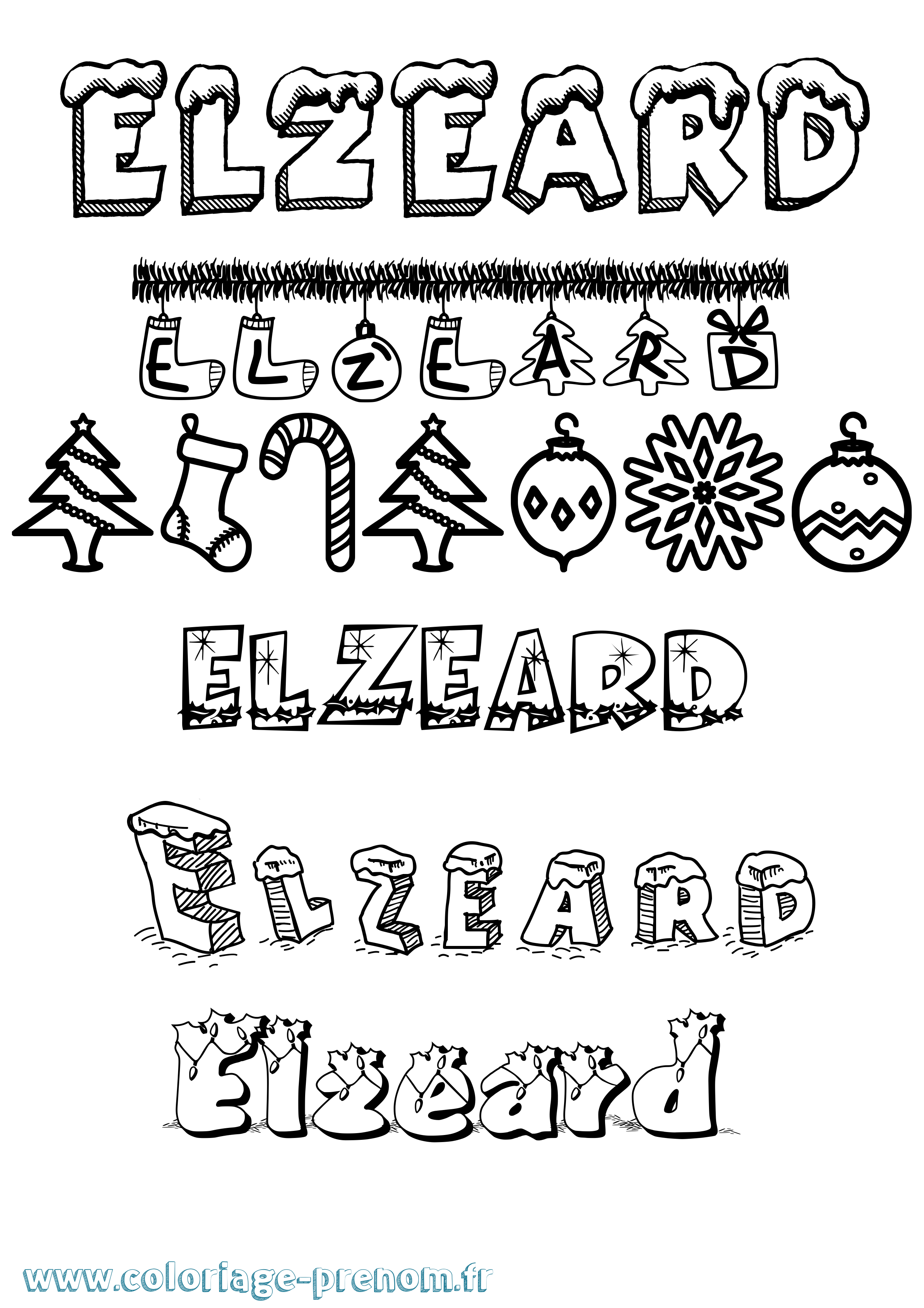 Coloriage Elzeard Noël Coloriage prénom Elzeard Noël