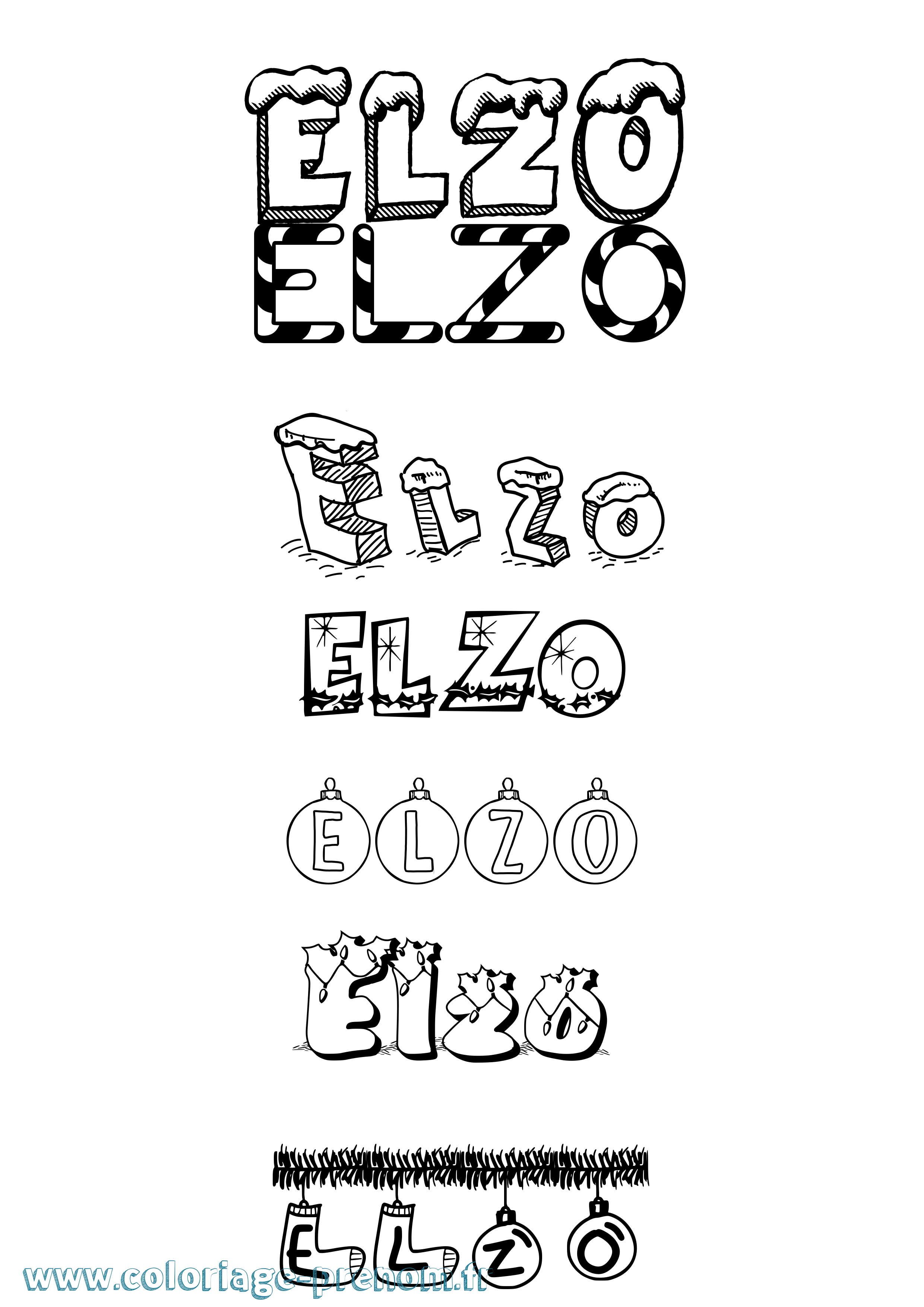 Coloriage Elzo Noël Coloriage prénom Elzo Noël