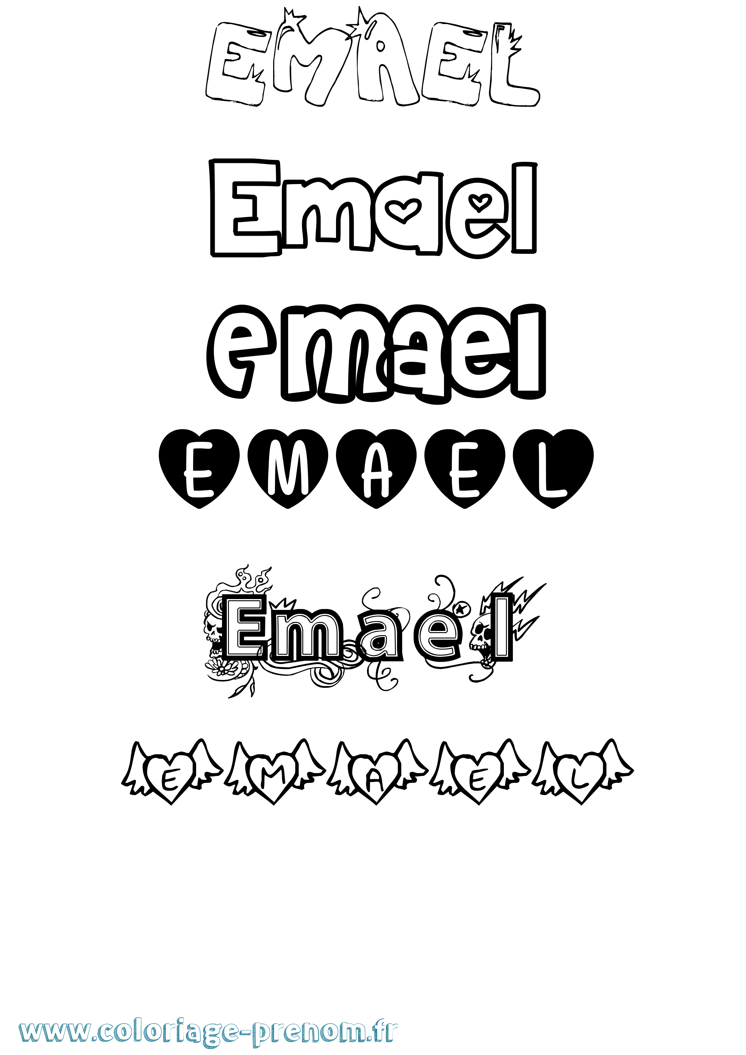 Coloriage prénom Emael Girly