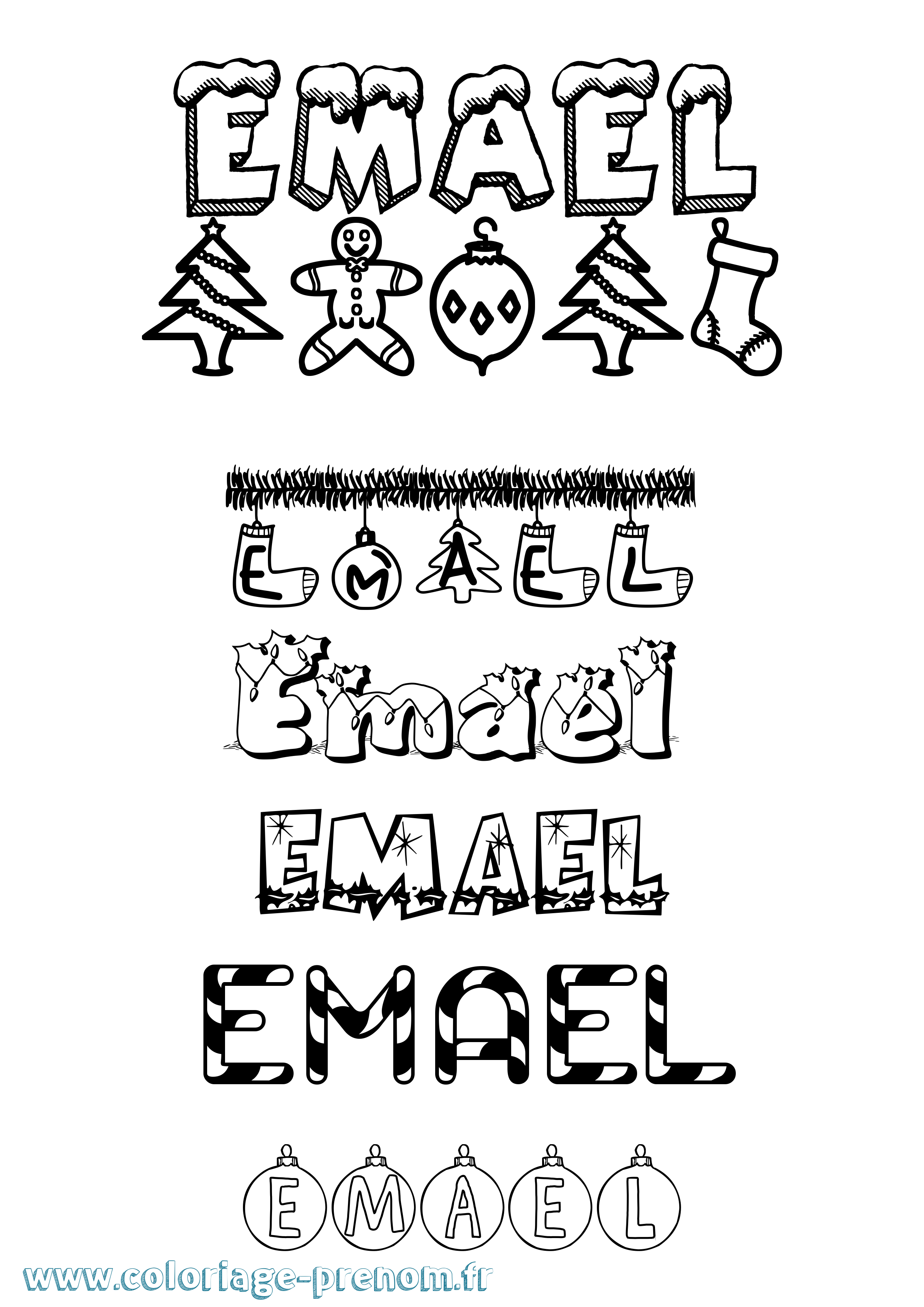 Coloriage prénom Emael Noël