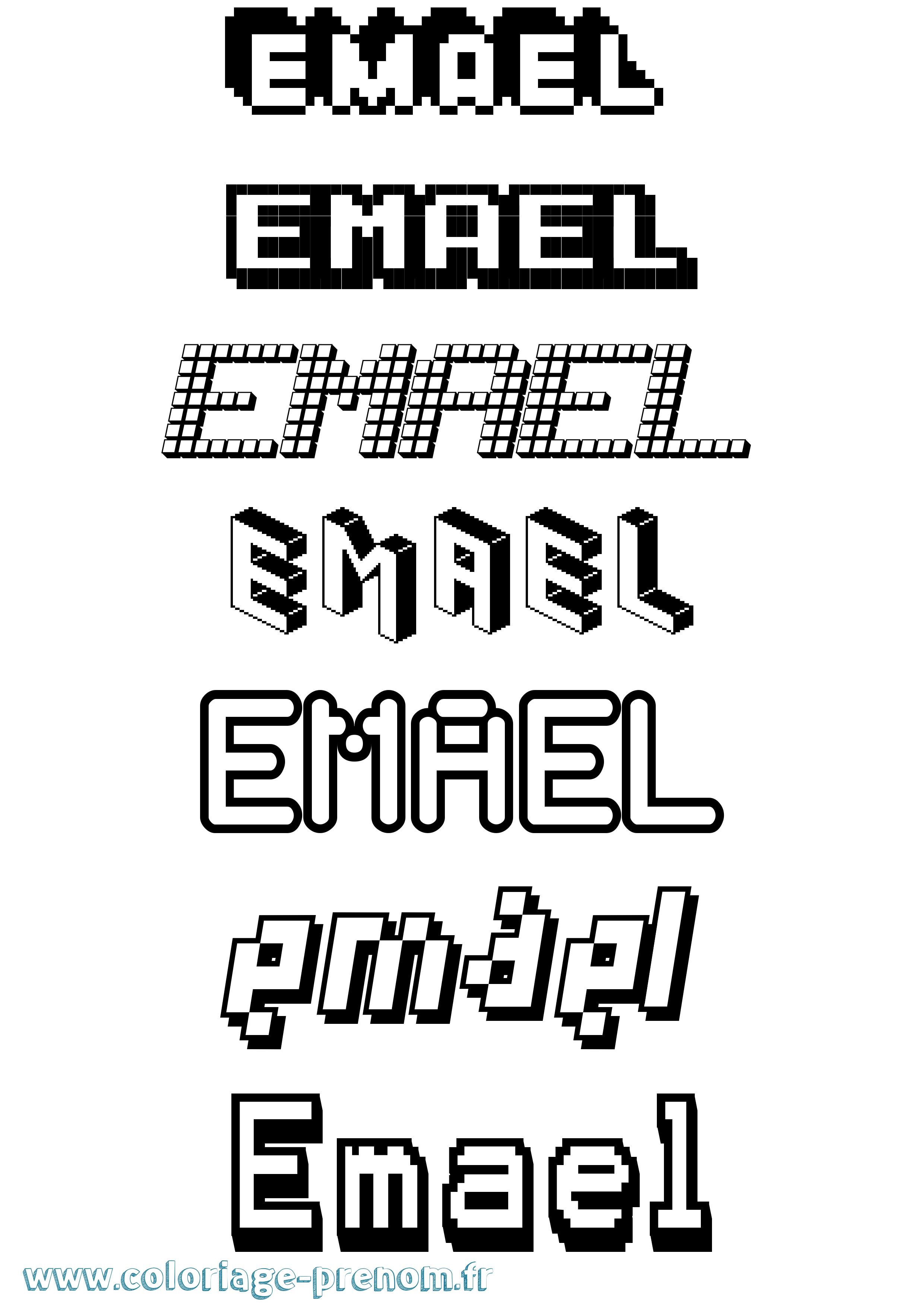 Coloriage prénom Emael Pixel