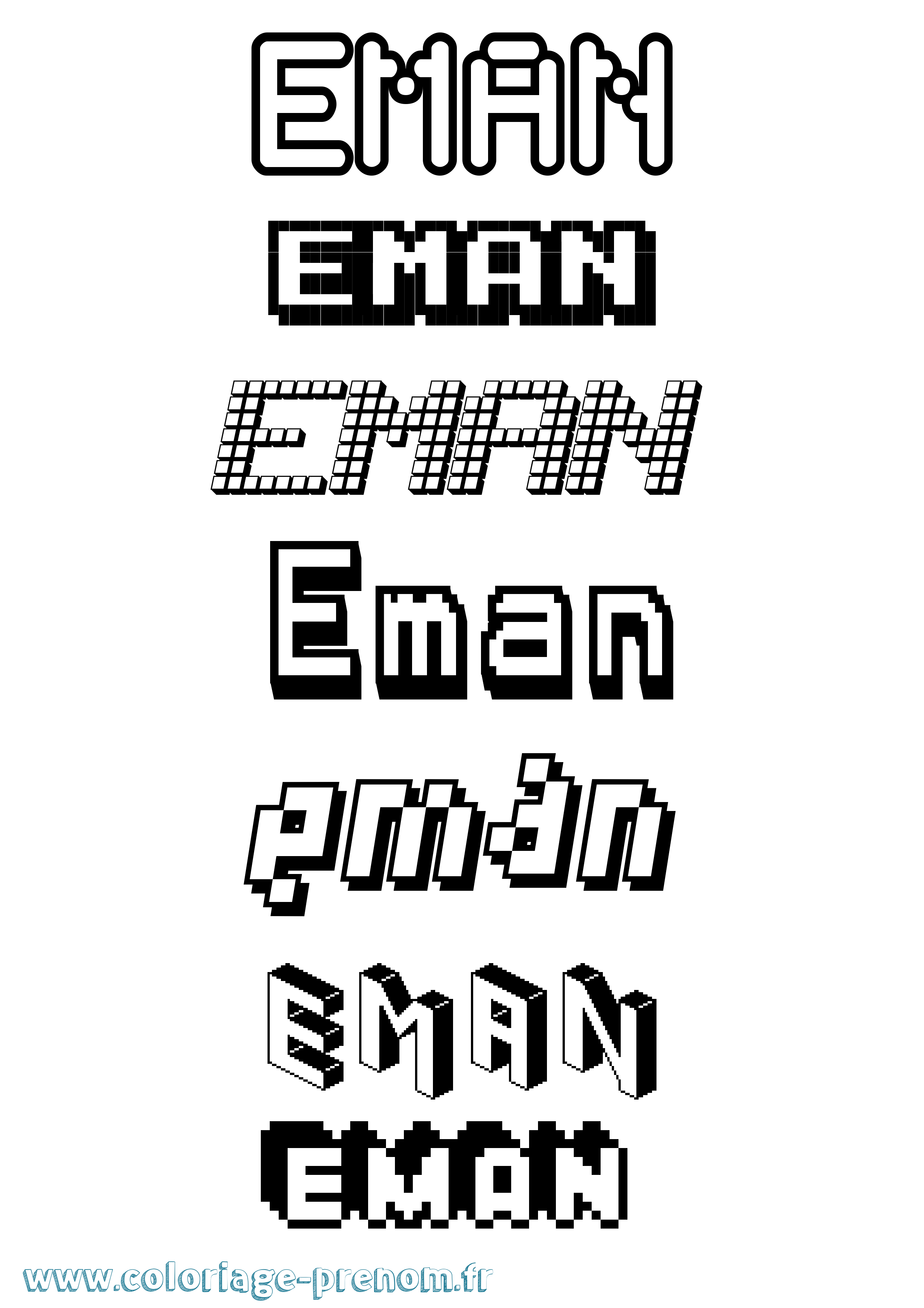 Coloriage prénom Eman Pixel