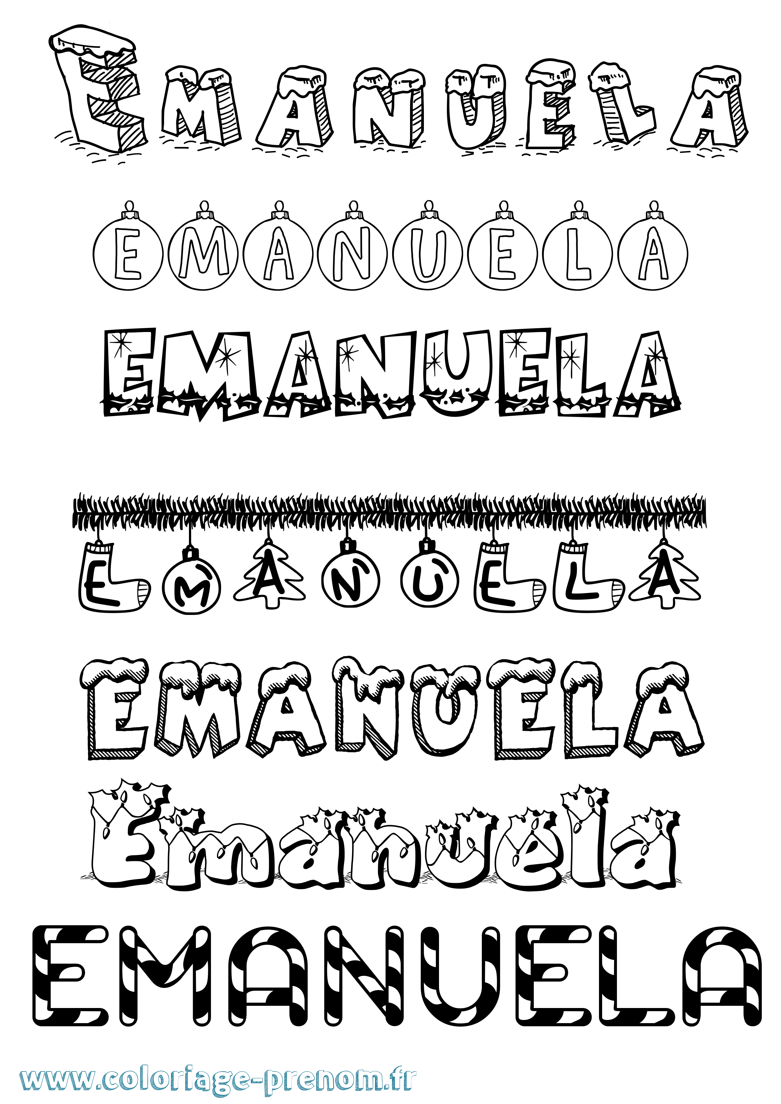Coloriage prénom Emanuela Noël