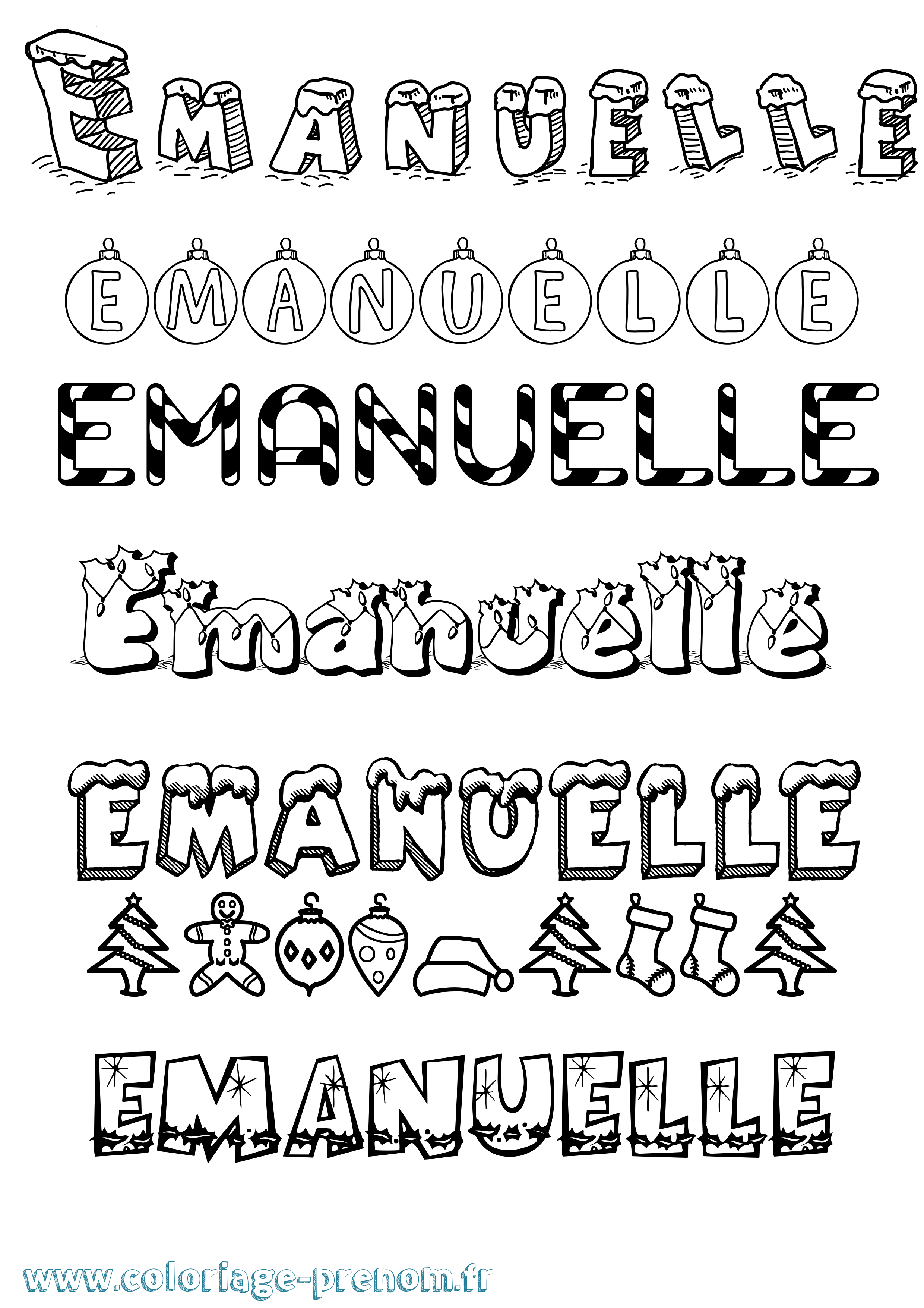 Coloriage prénom Emanuelle Noël