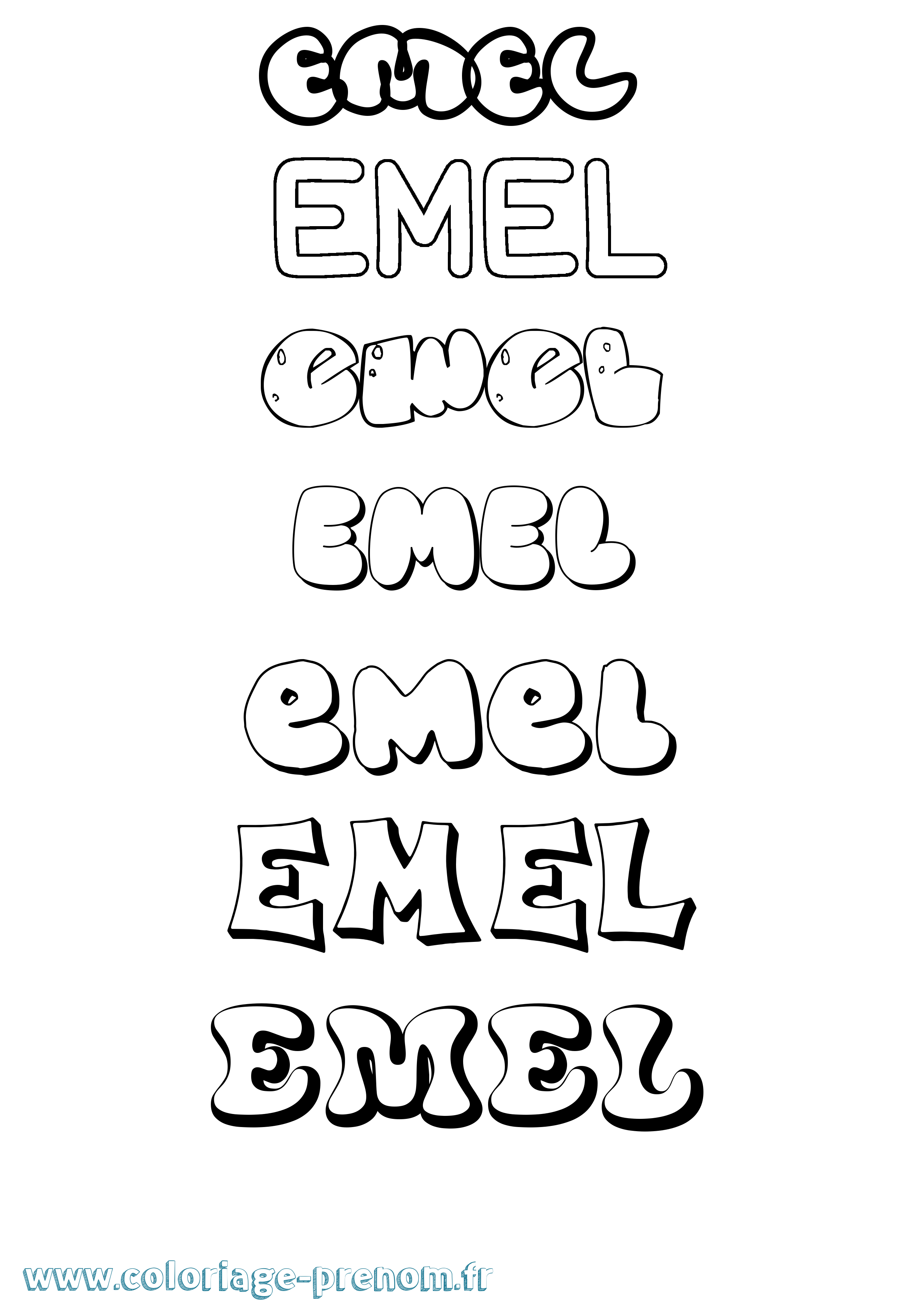 Coloriage prénom Emel Bubble