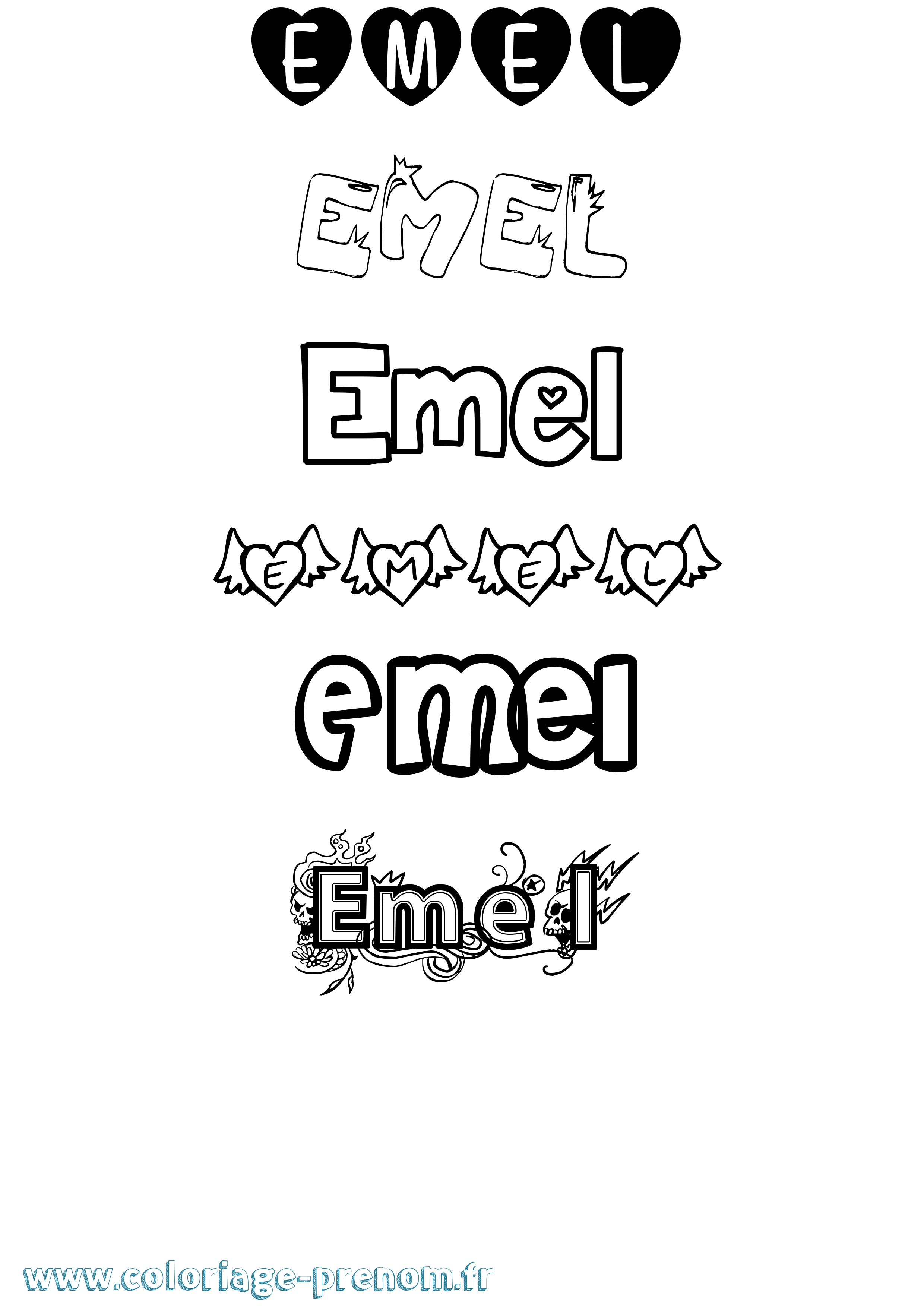 Coloriage prénom Emel Girly