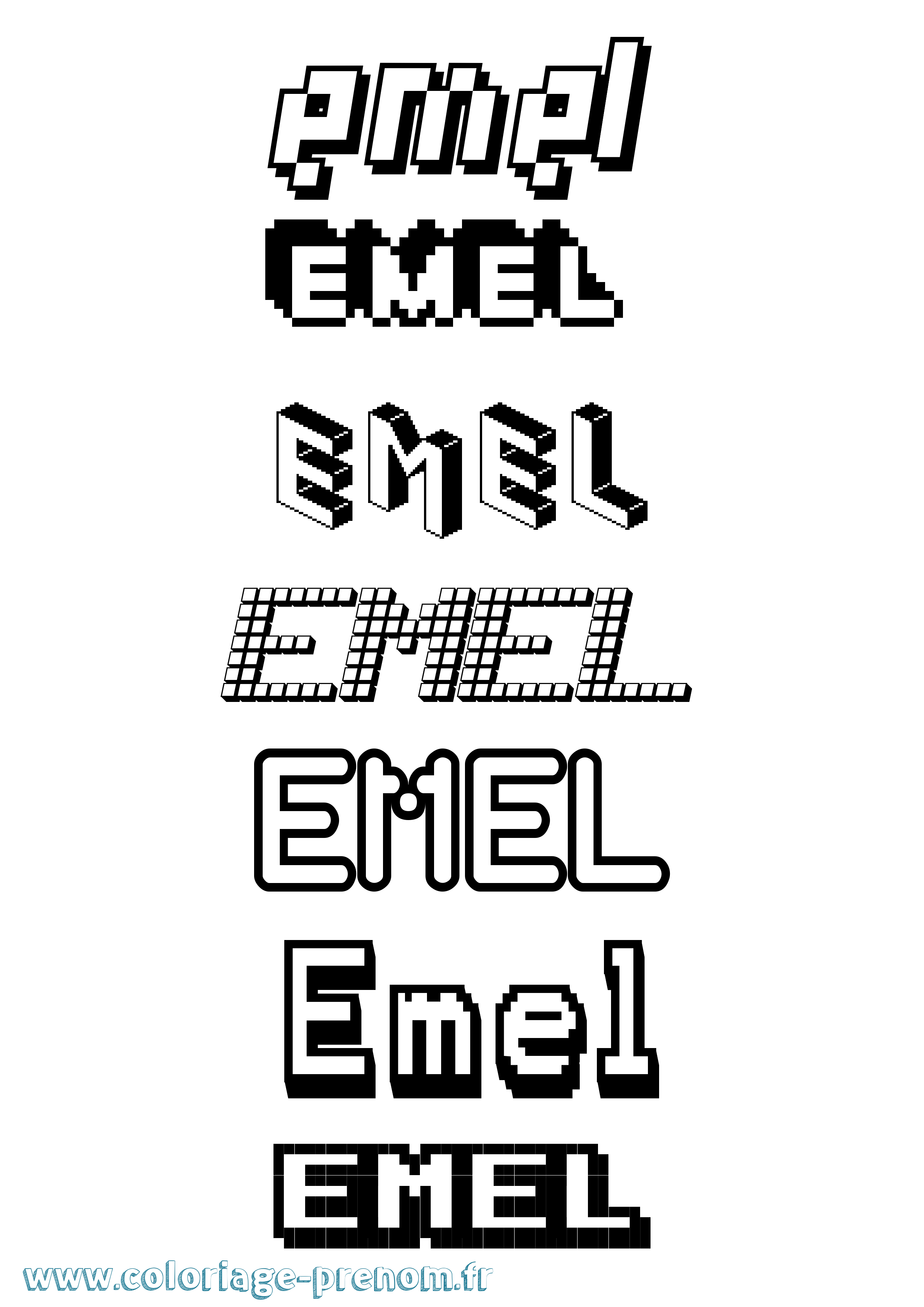 Coloriage prénom Emel Pixel