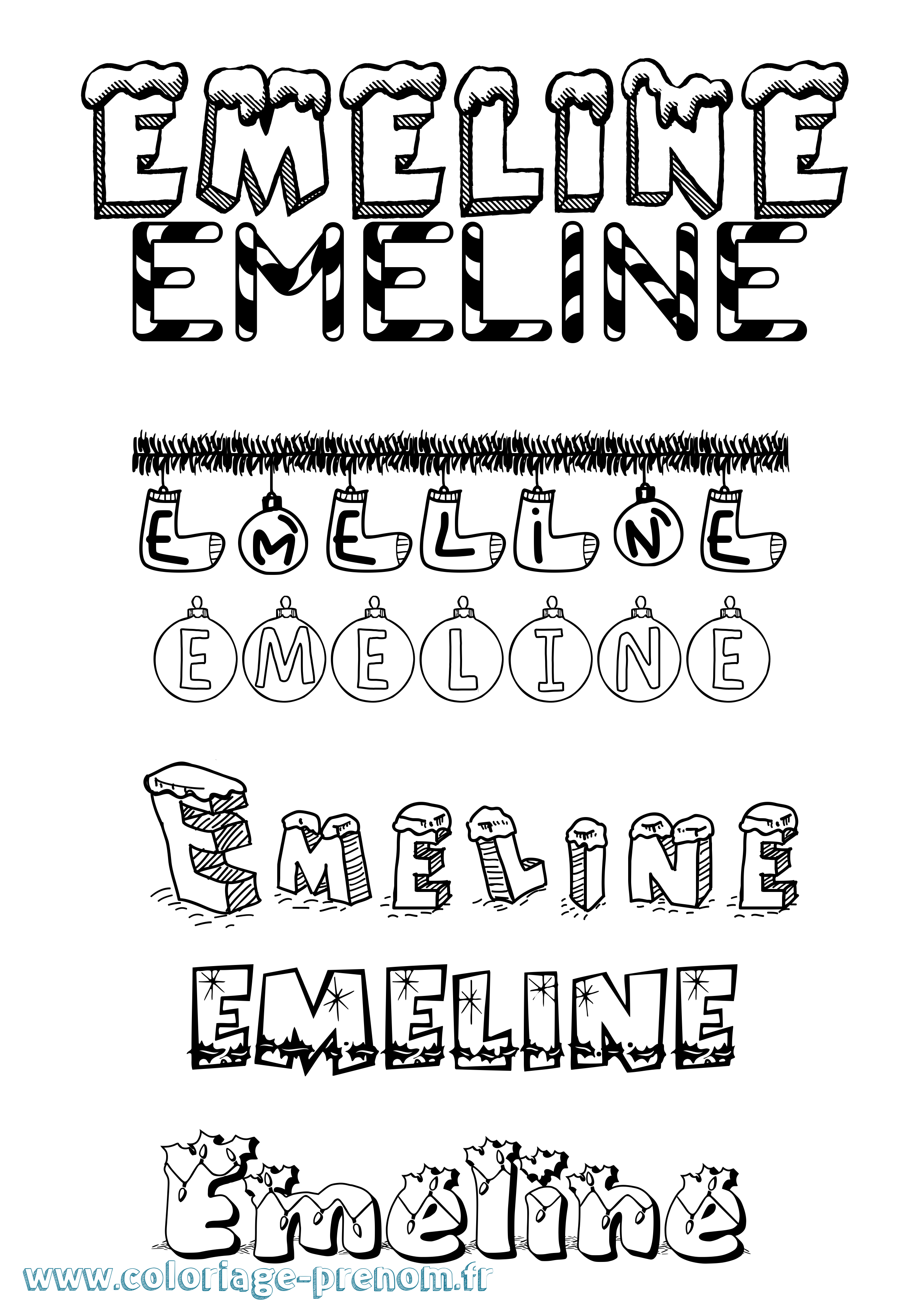 Coloriage prénom Emeline Noël