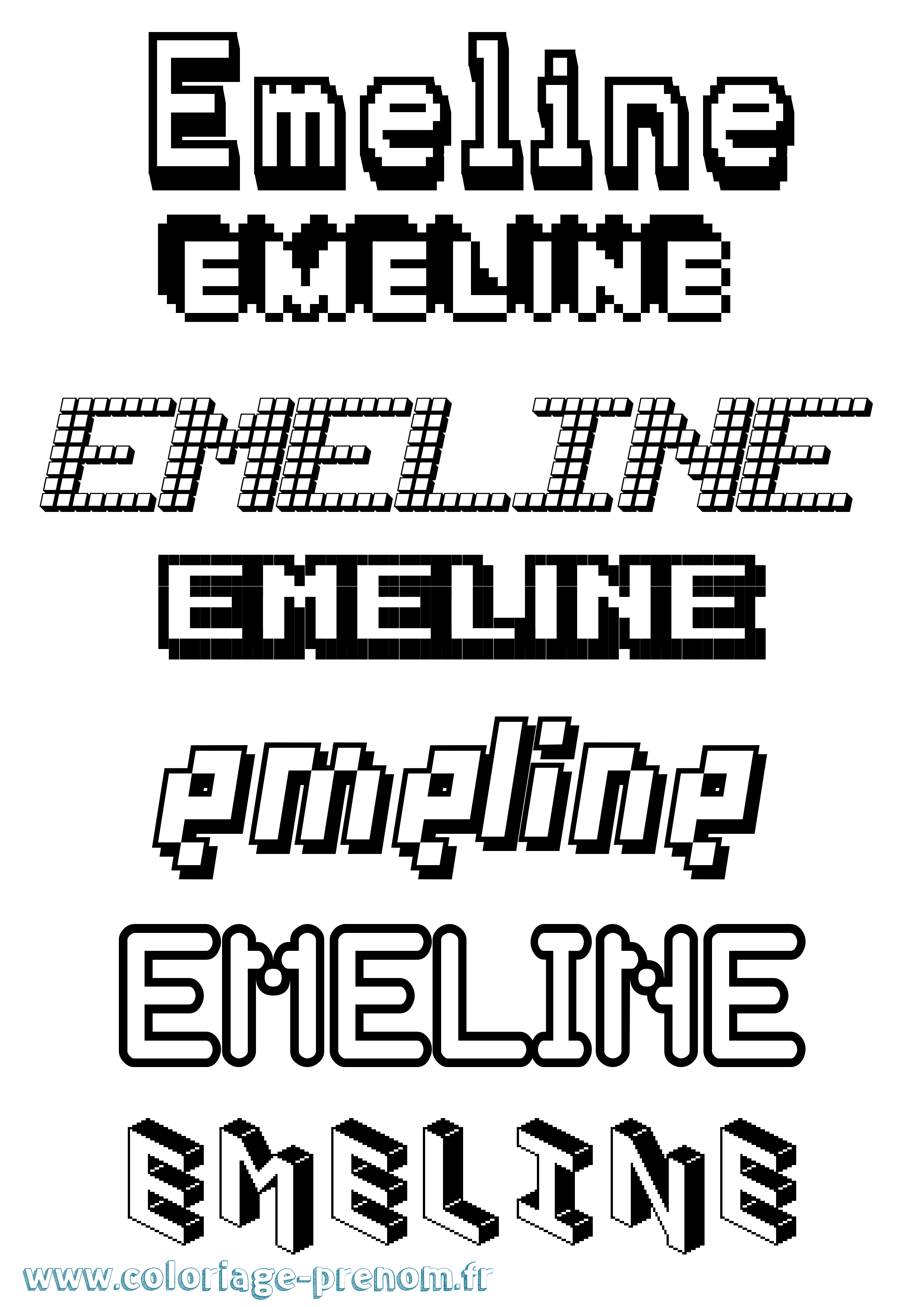 Coloriage prénom Emeline Pixel