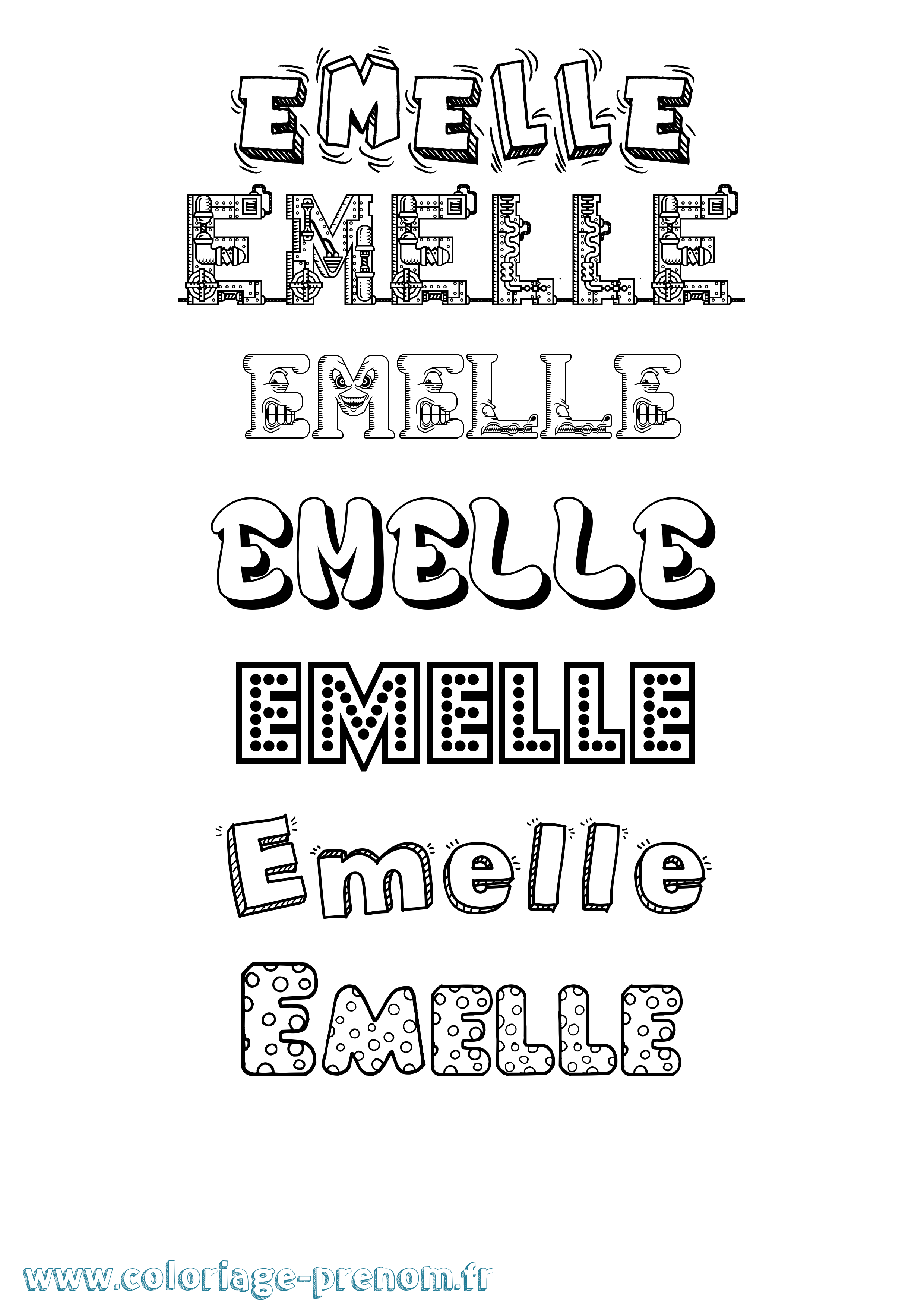 Coloriage prénom Emelle Fun