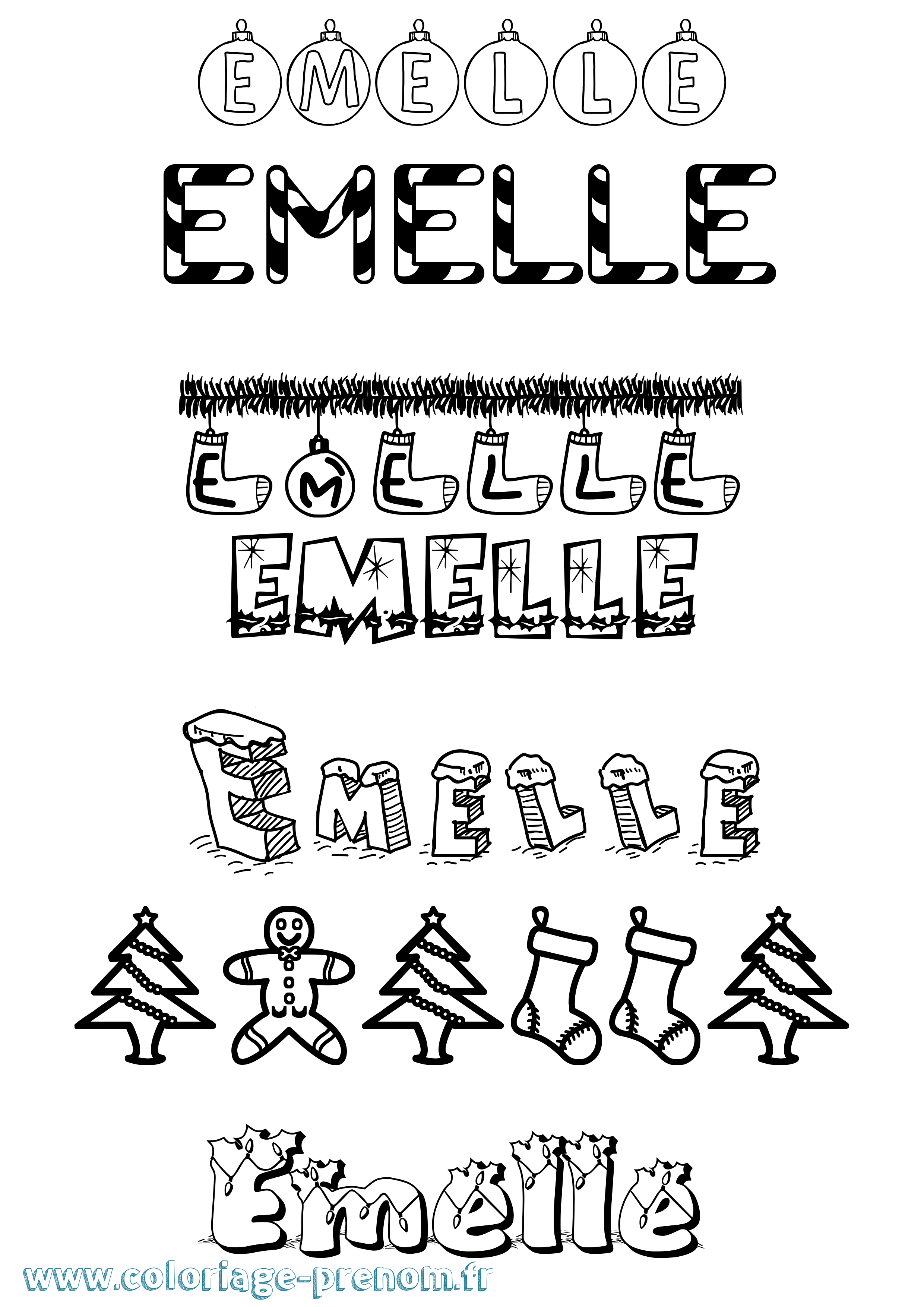 Coloriage prénom Emelle Noël