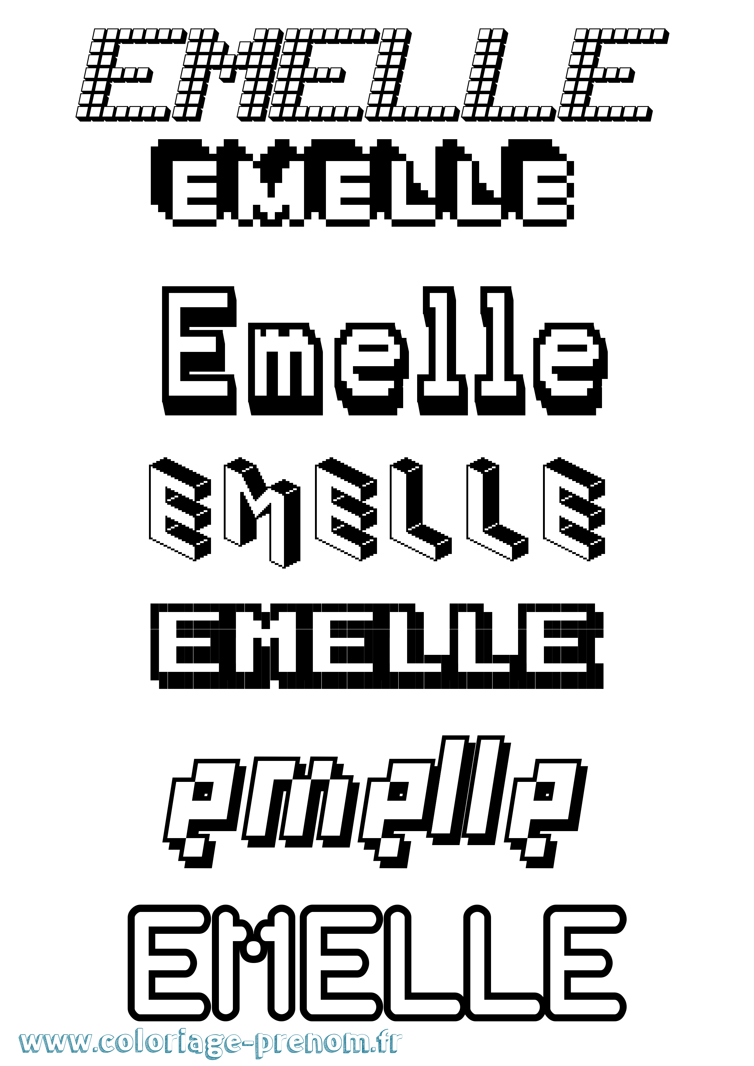 Coloriage prénom Emelle Pixel