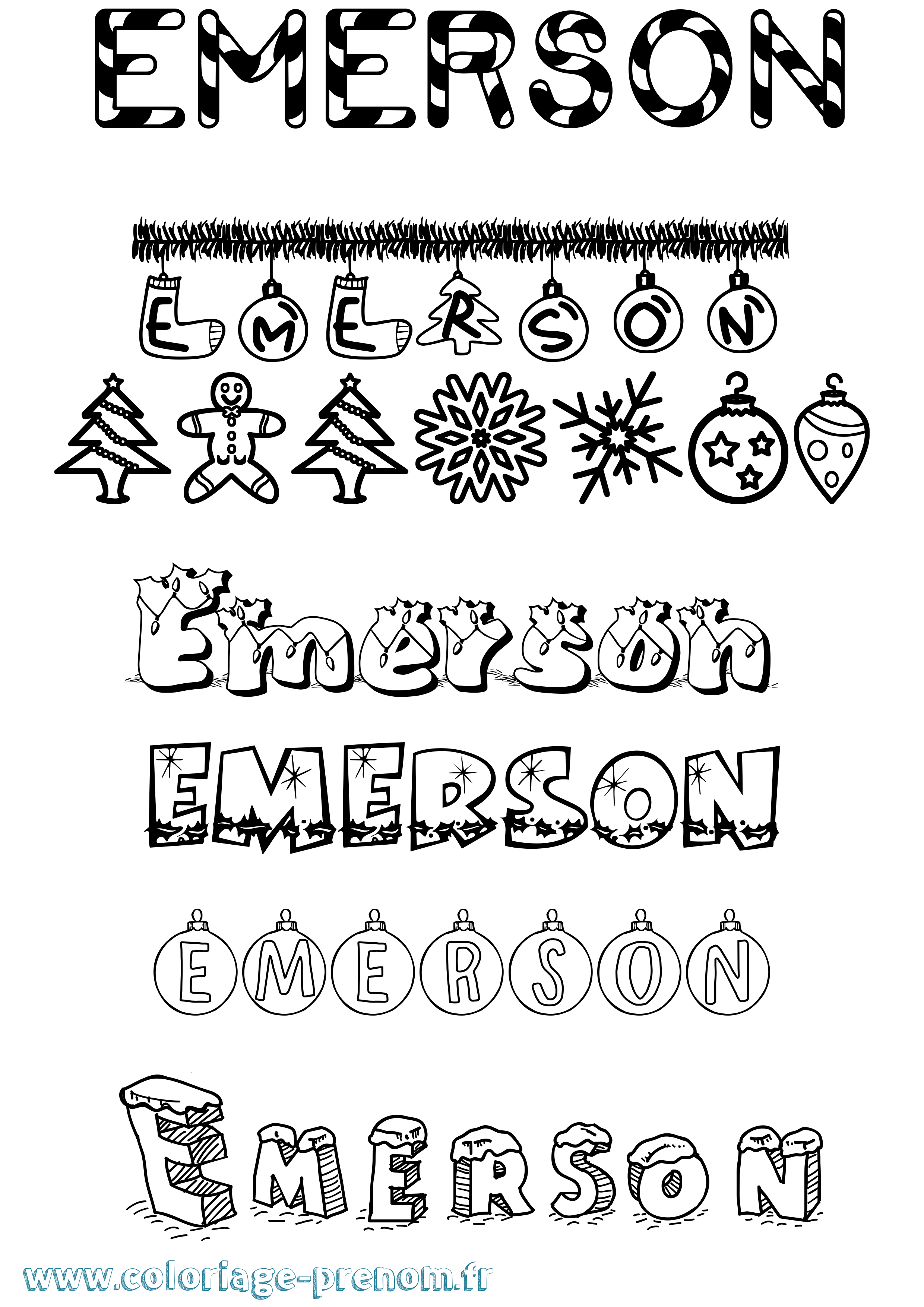 Coloriage Emerson Noël Coloriage prénom Emerson Noël