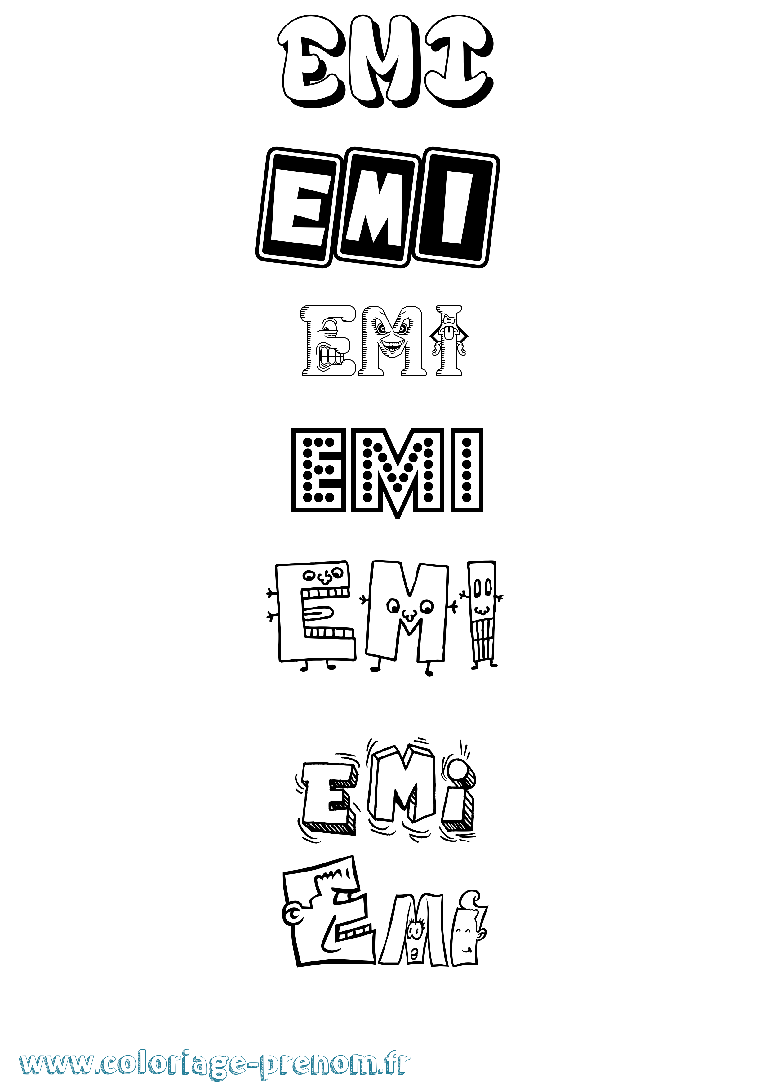 Coloriage prénom Emi Fun