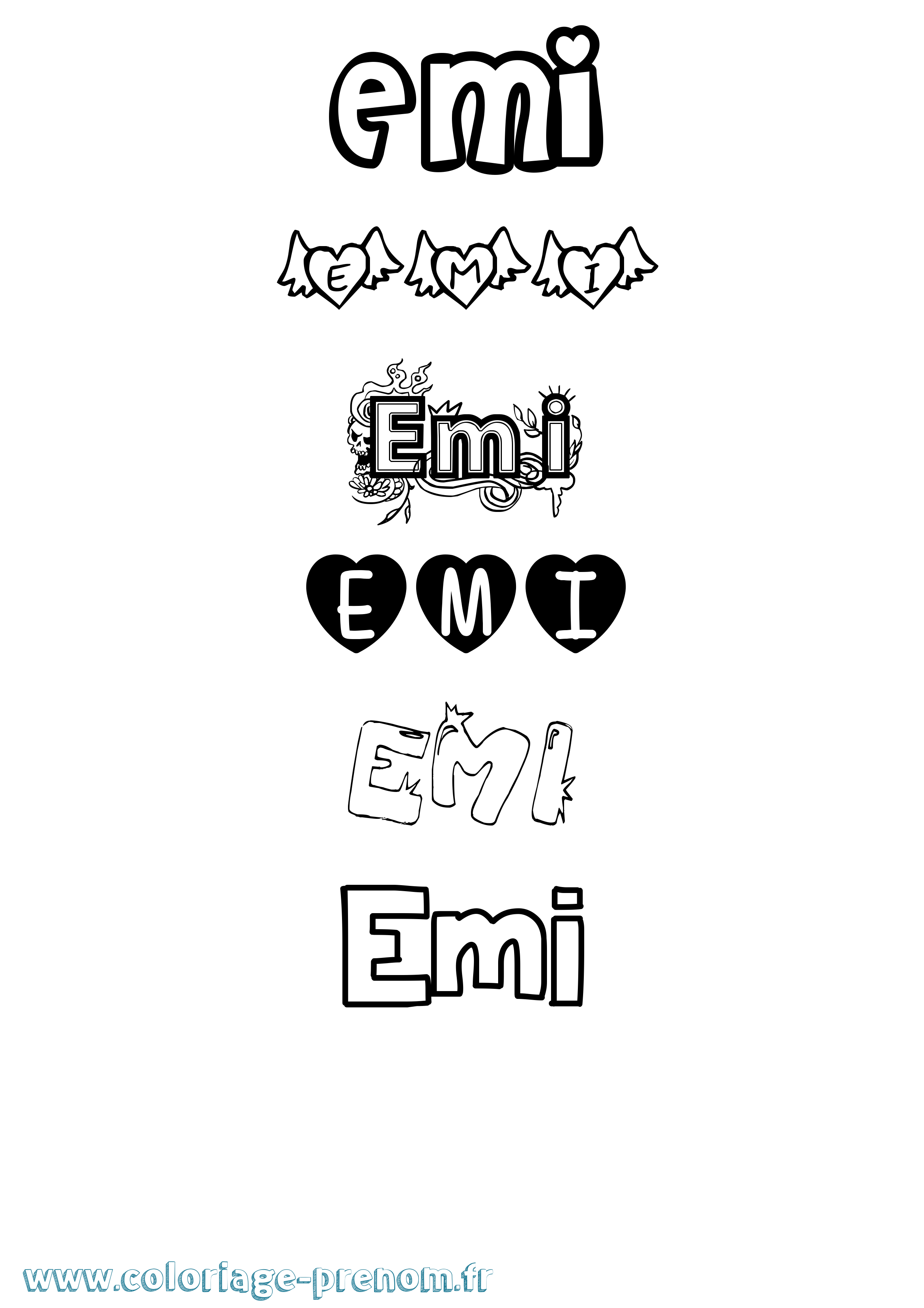 Coloriage prénom Emi Girly
