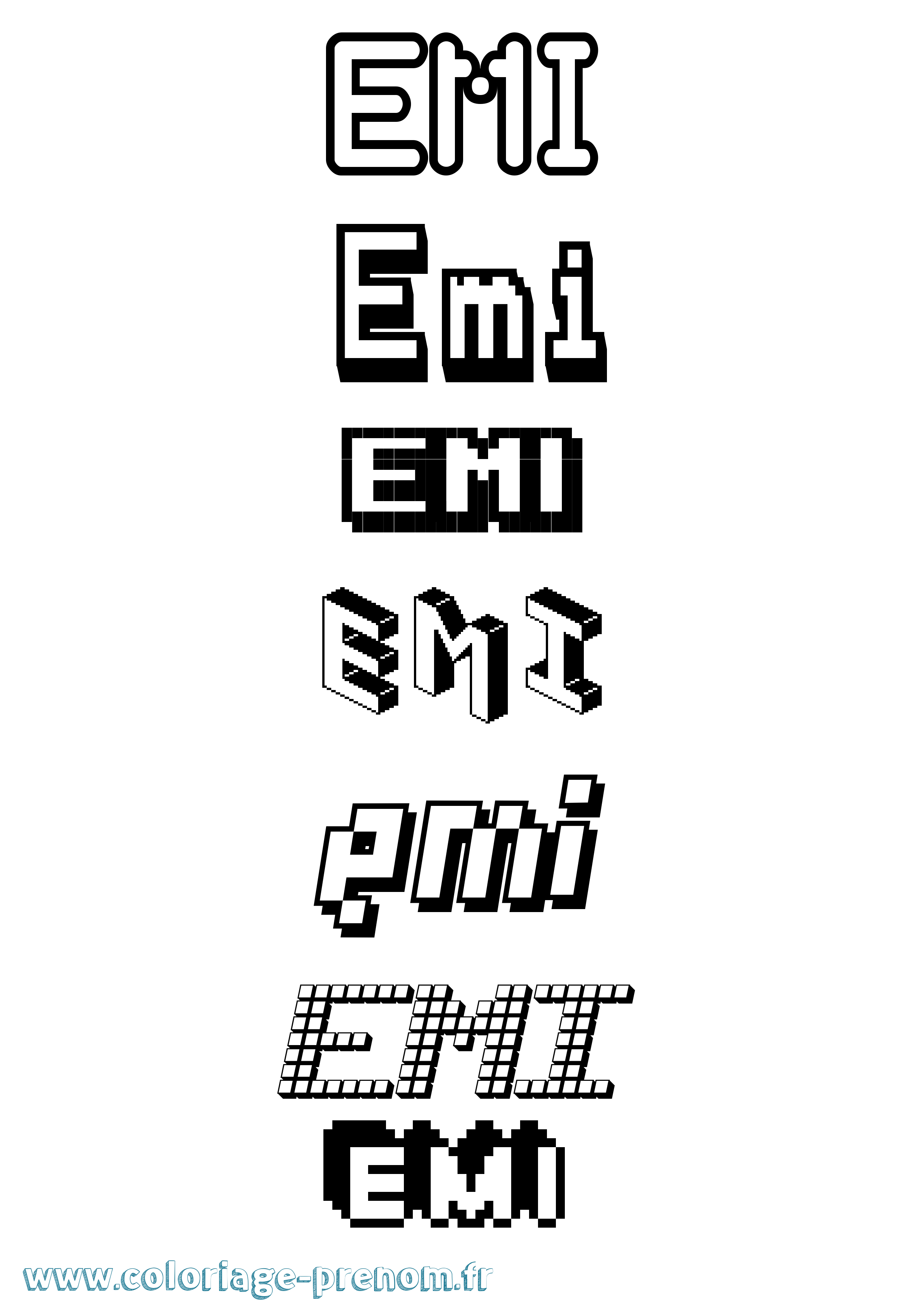 Coloriage prénom Emi Pixel