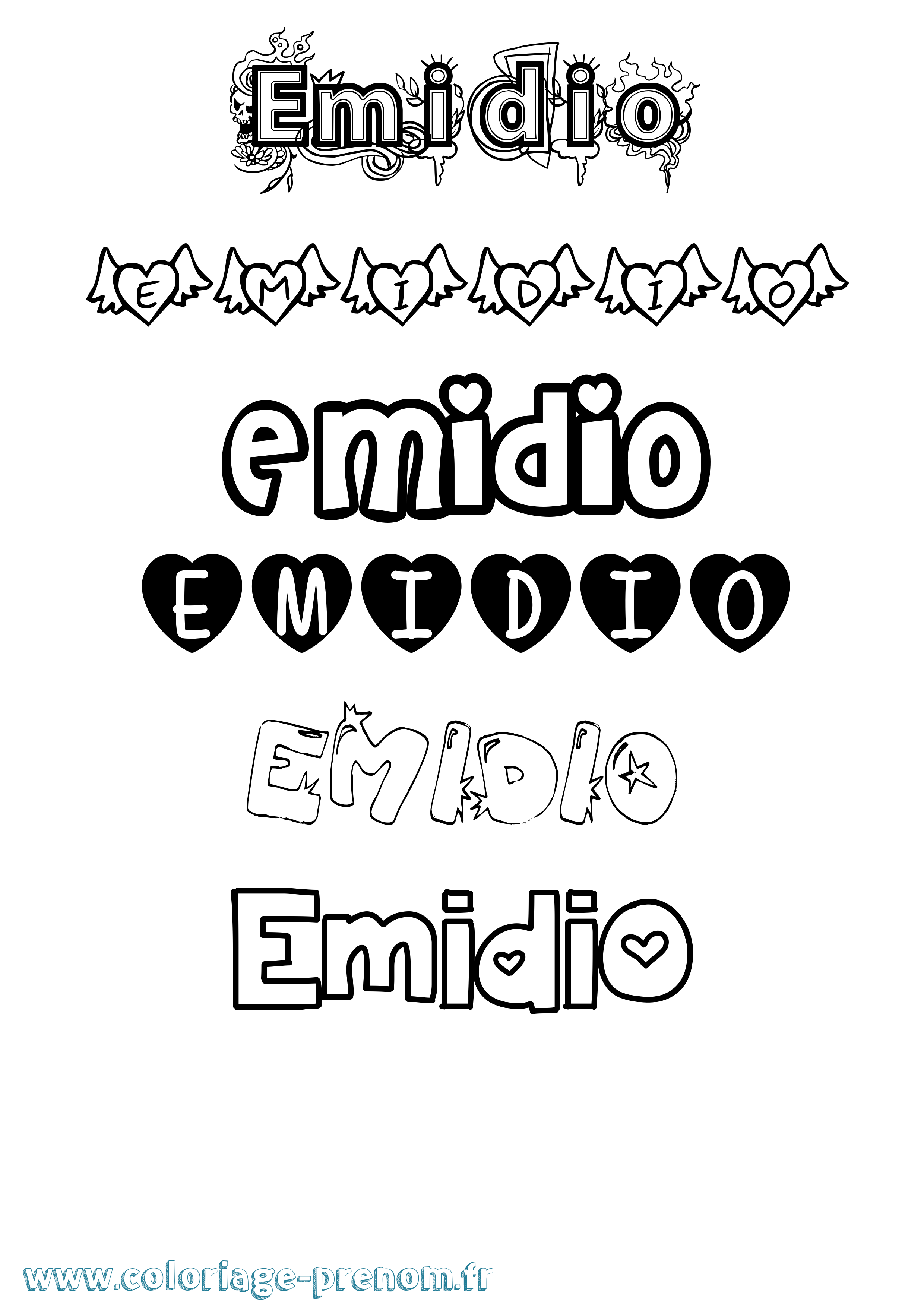 Coloriage Emidio Girly Coloriage prénom Emidio Girly