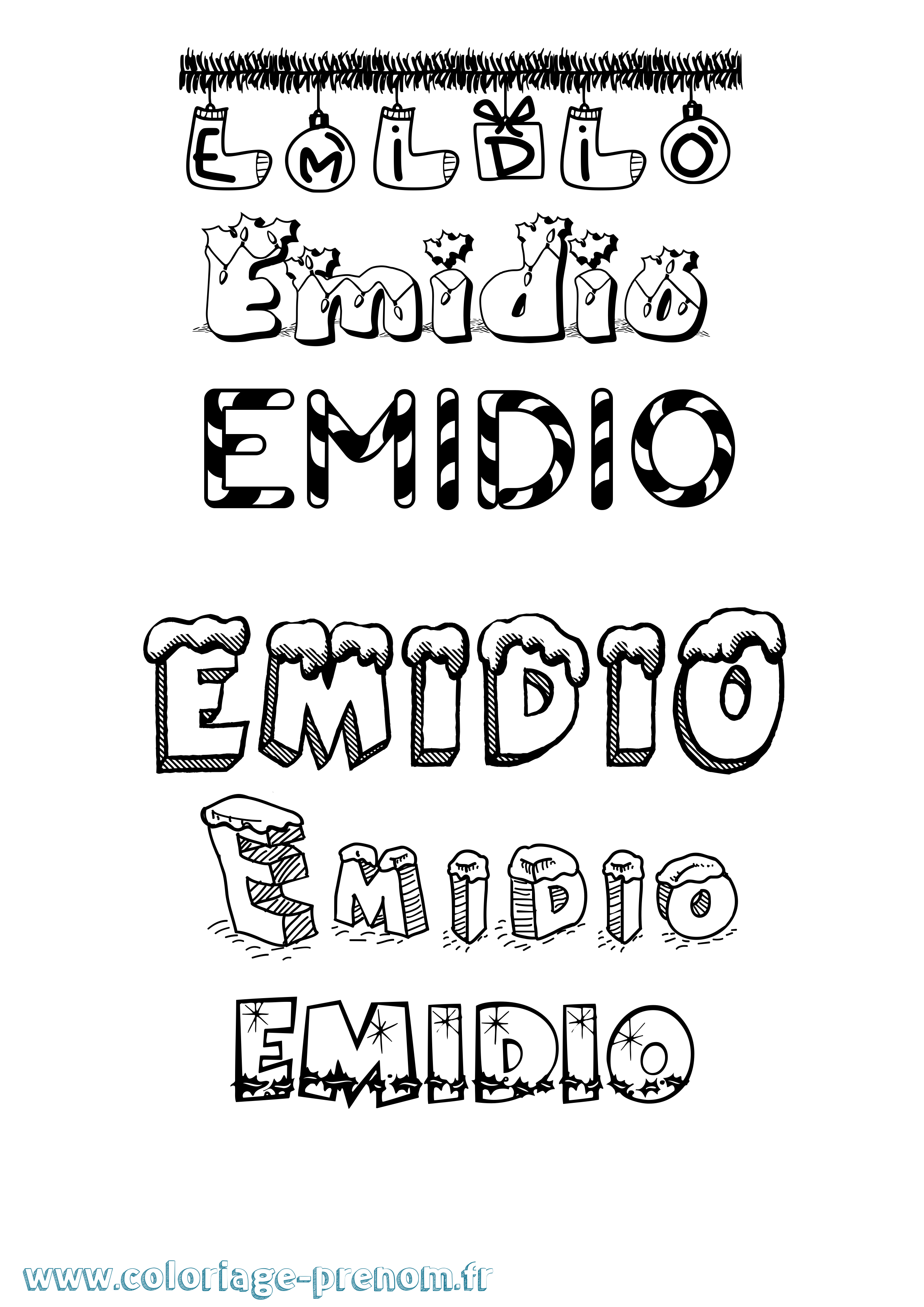 Coloriage Emidio Noël Coloriage prénom Emidio Noël
