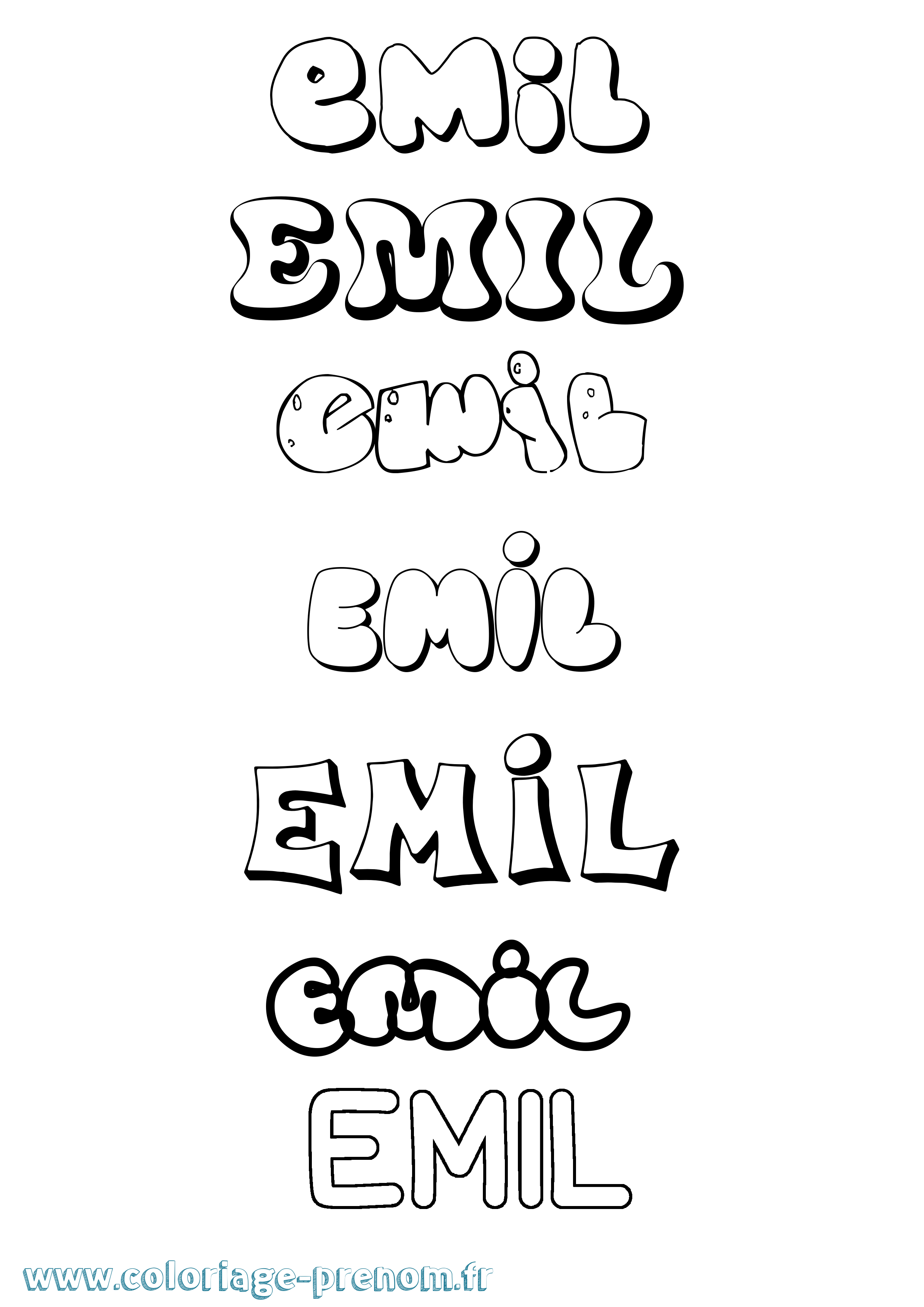 Coloriage prénom Emil Bubble