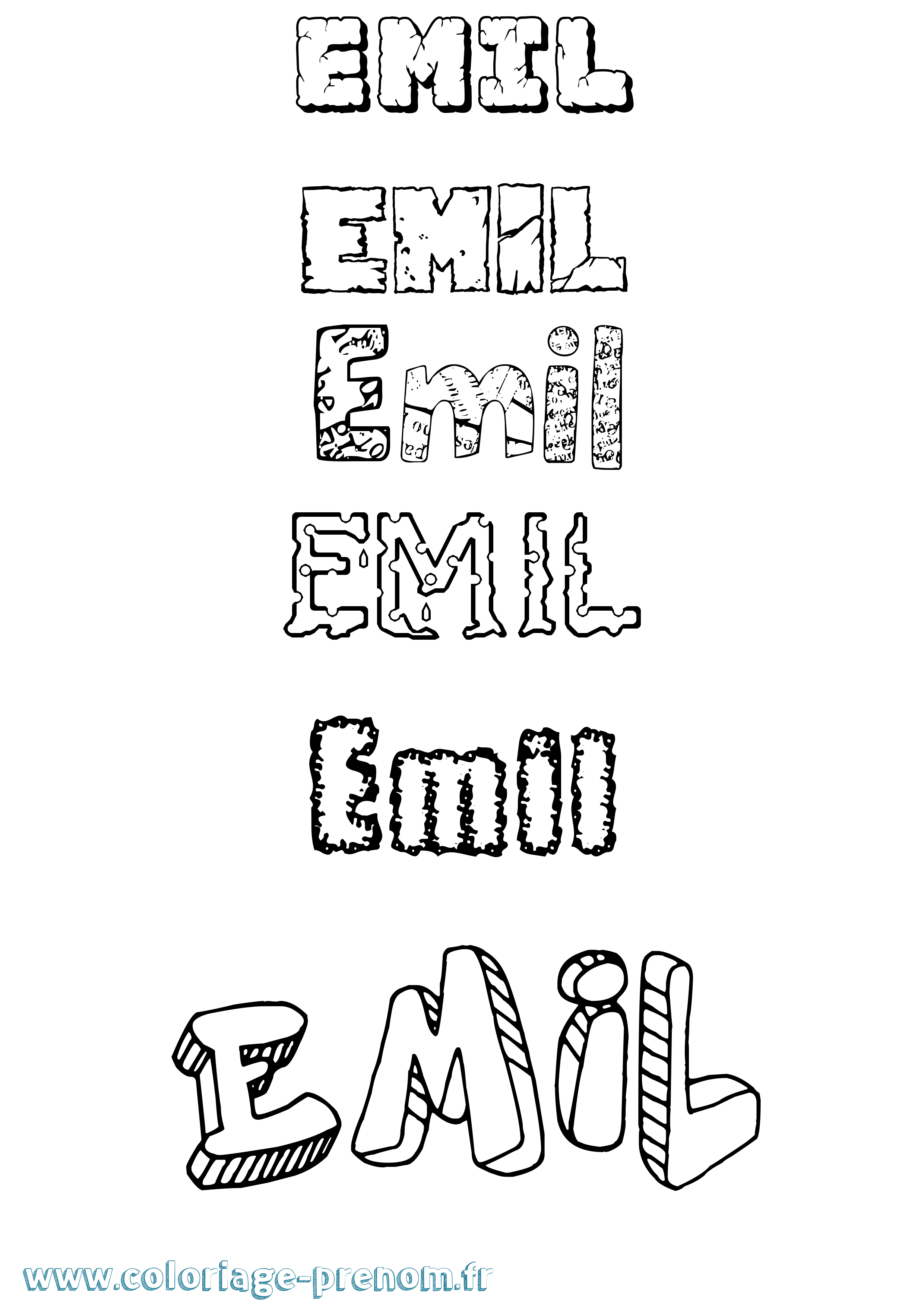 Coloriage prénom Emil Destructuré