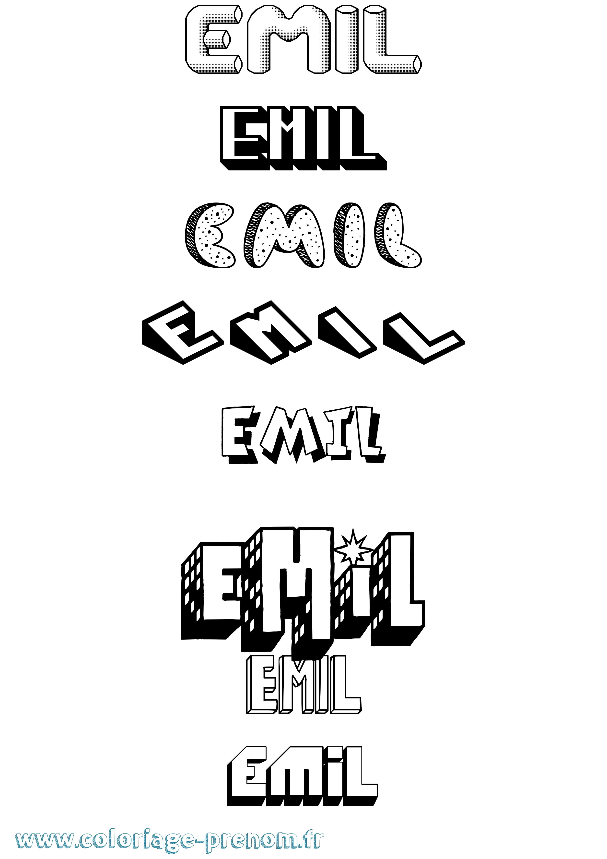 Coloriage prénom Emil Effet 3D