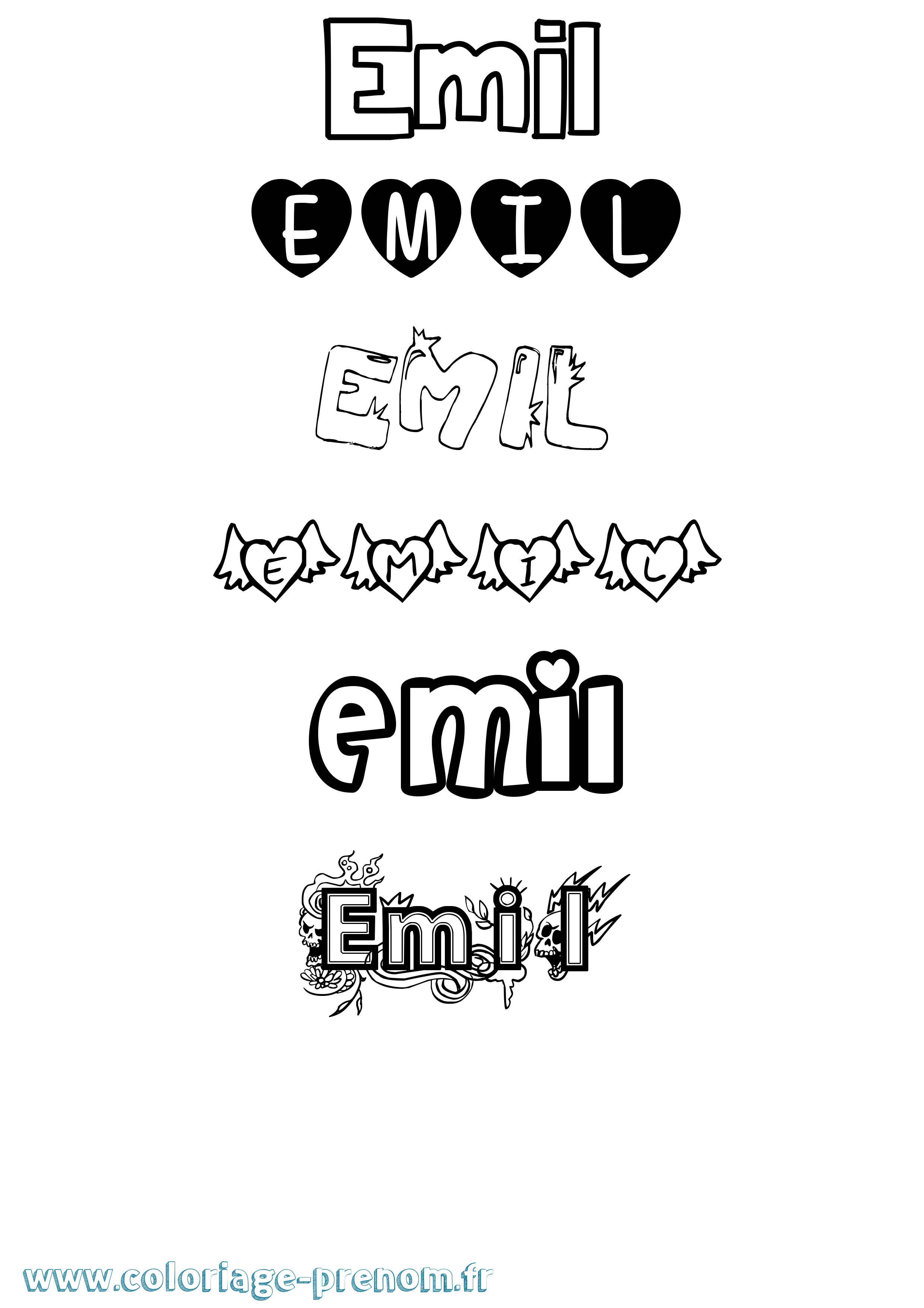 Coloriage prénom Emil Girly