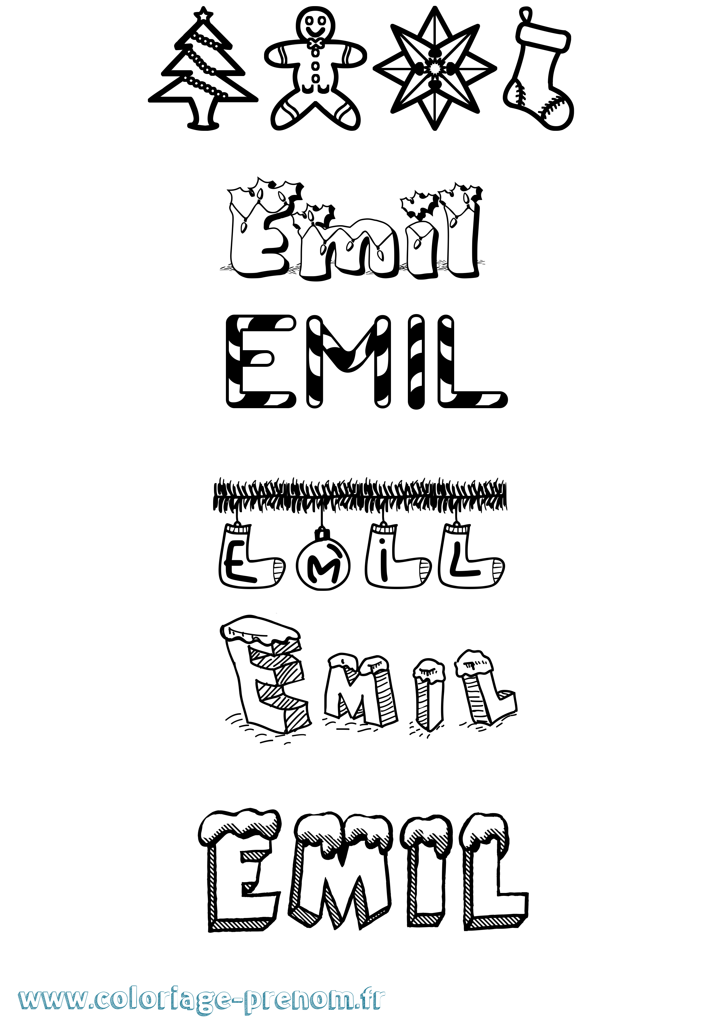 Coloriage prénom Emil Noël