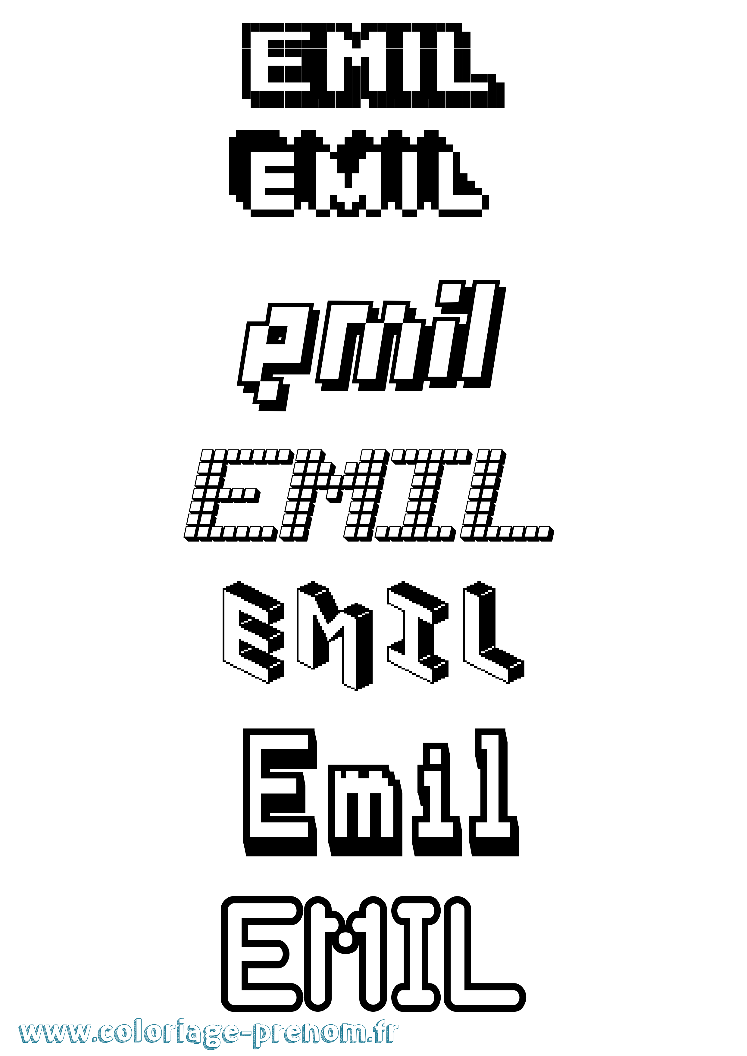 Coloriage prénom Emil Pixel
