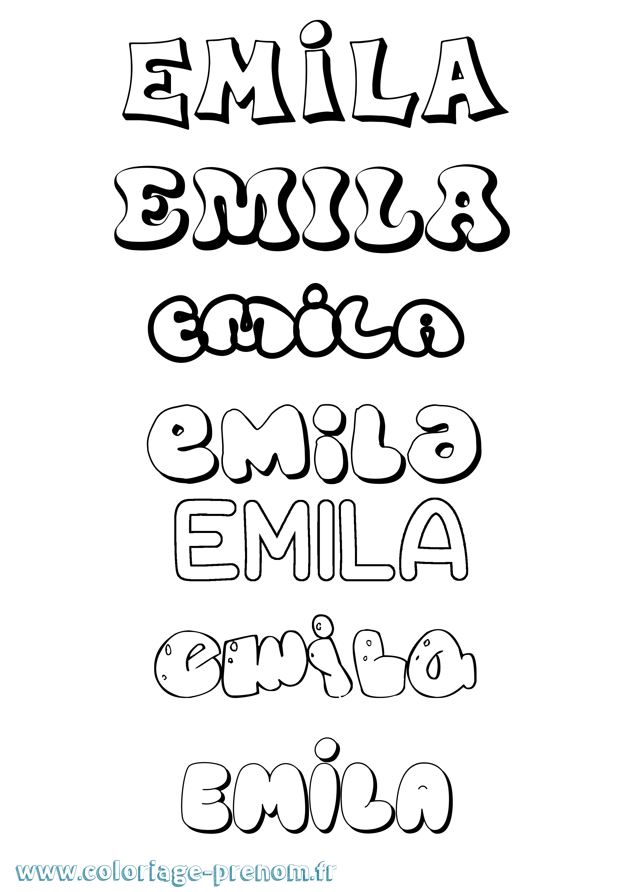 Coloriage prénom Emila Bubble