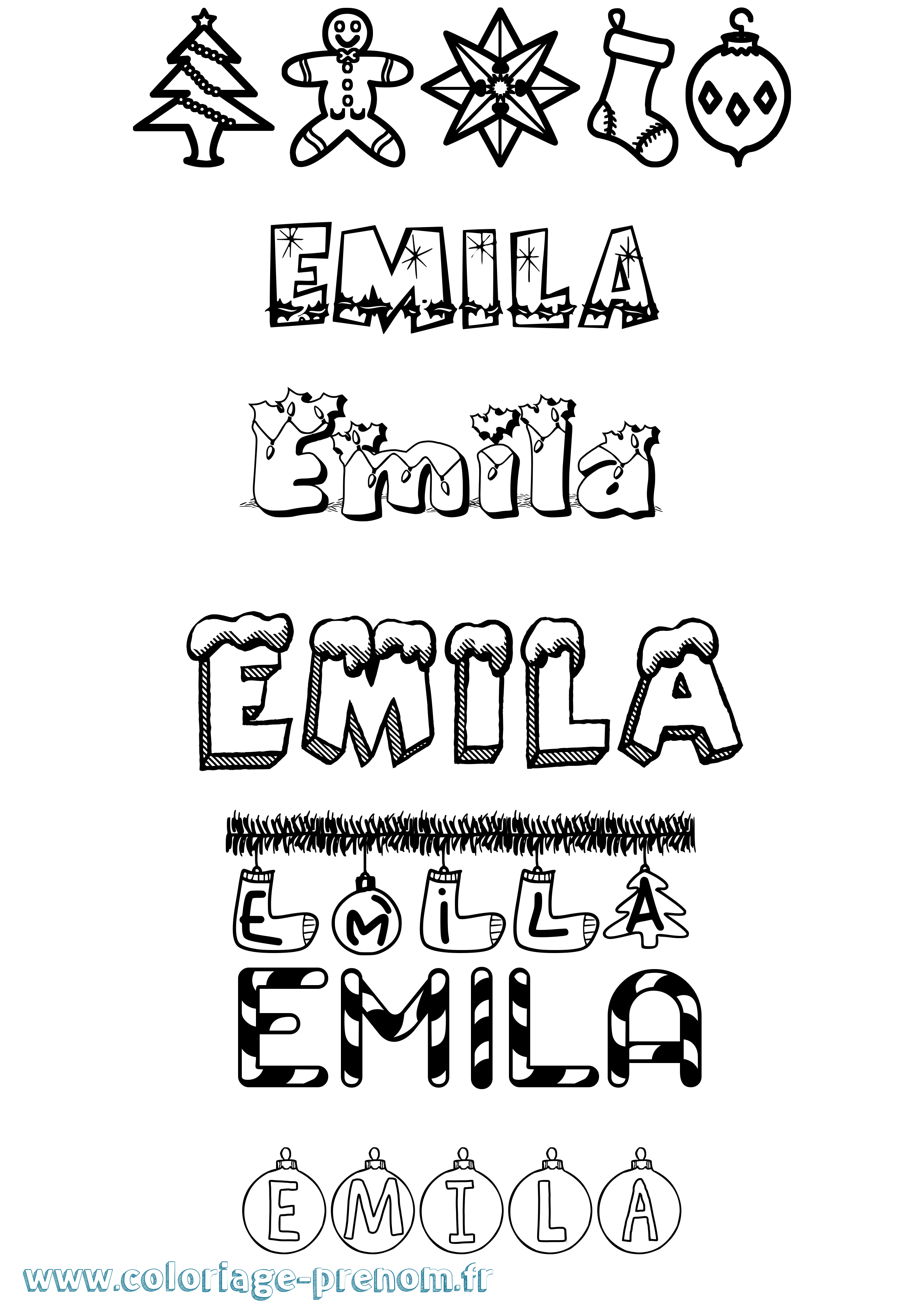 Coloriage prénom Emila Noël